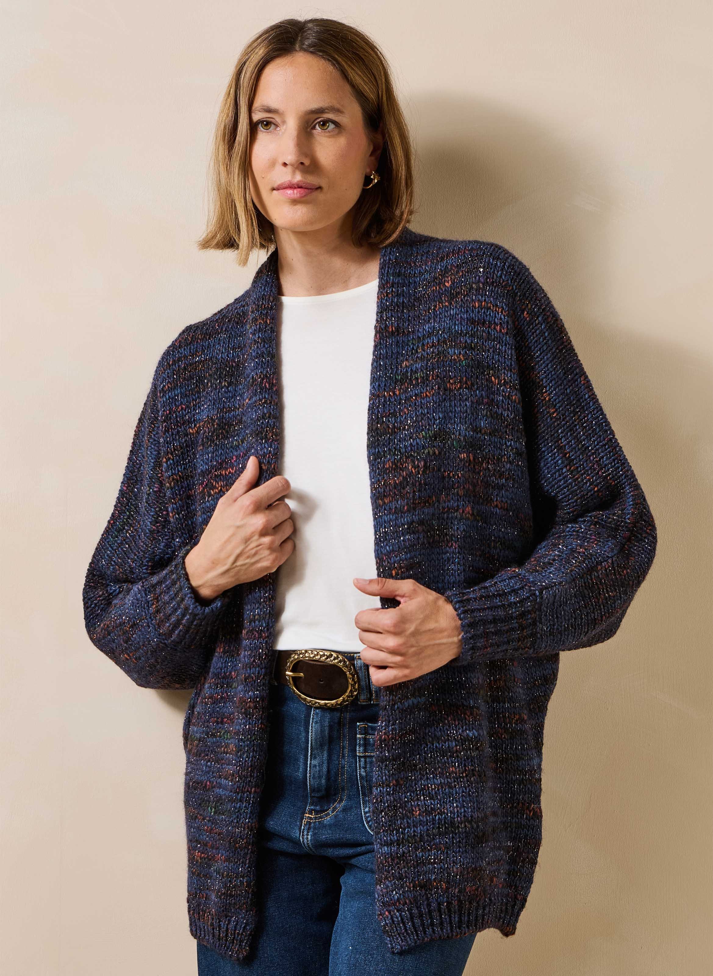 Halflang vest van meerkleurig breisel LA FEE MARABOUTEE Blauw