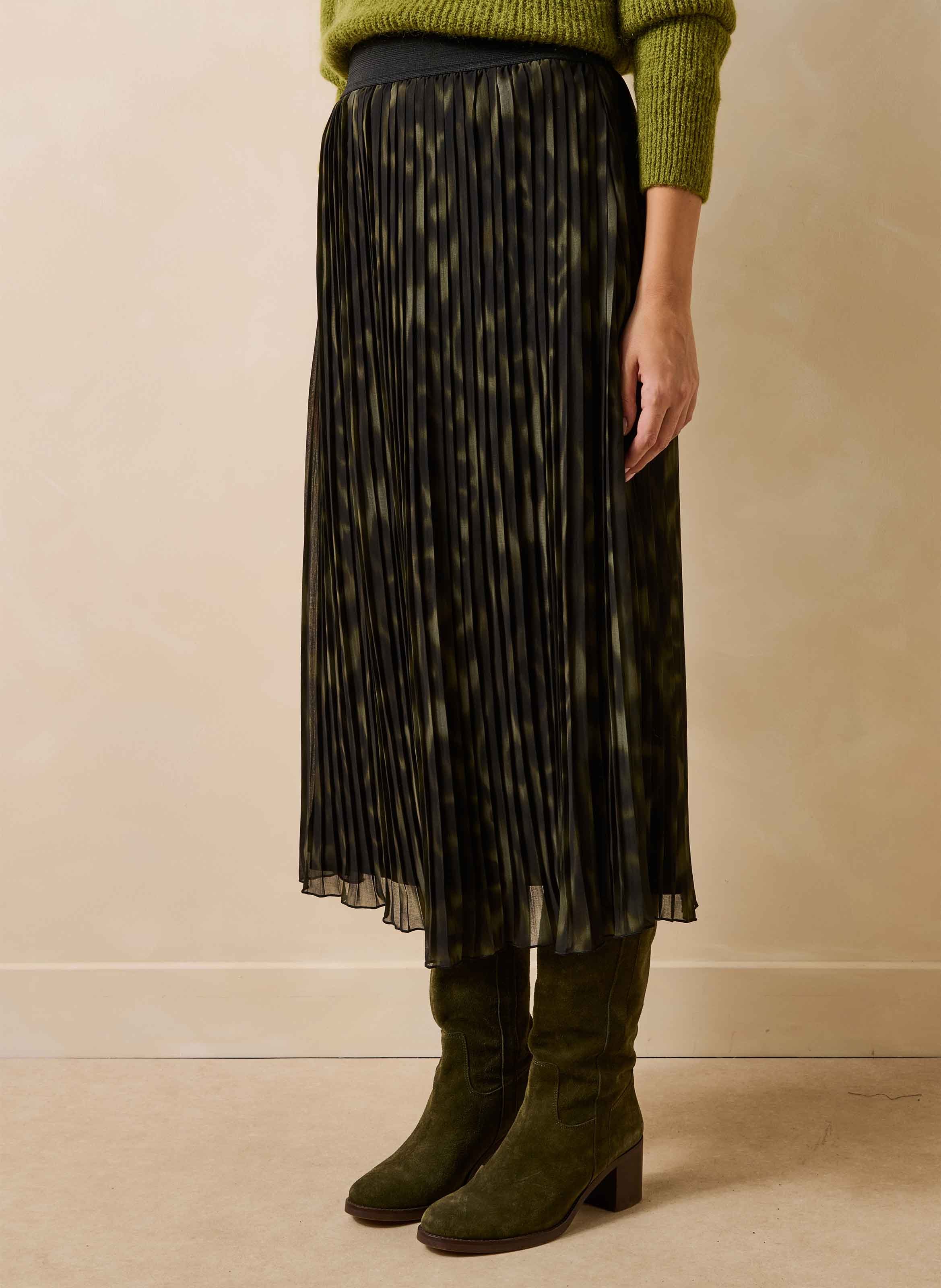 Lange geplooide rok met tie-dye dierenprint LA FEE MARABOUTEE Groen