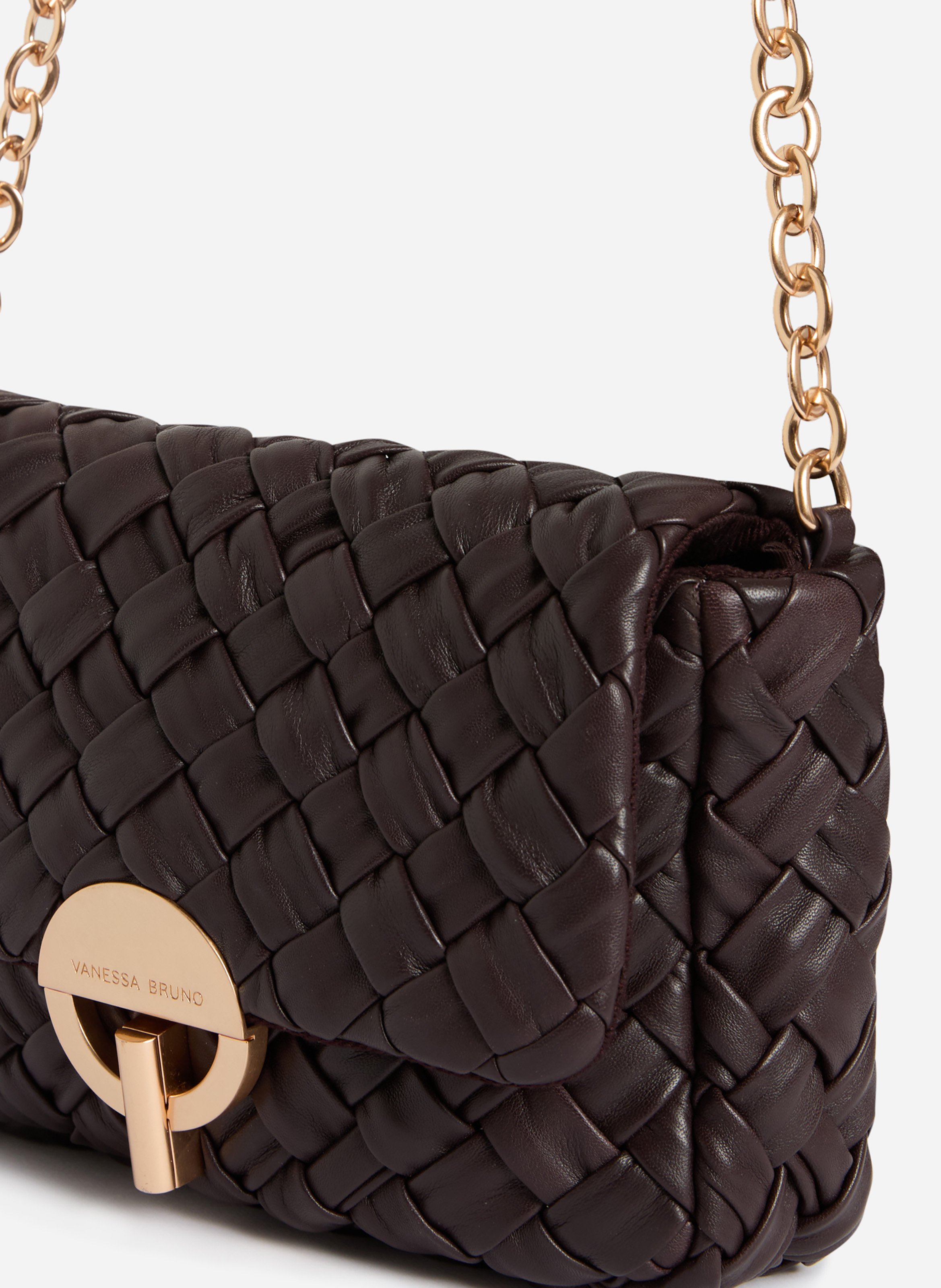 Moyen sac moon en cuir tressé VANESSA BRUNO Marron