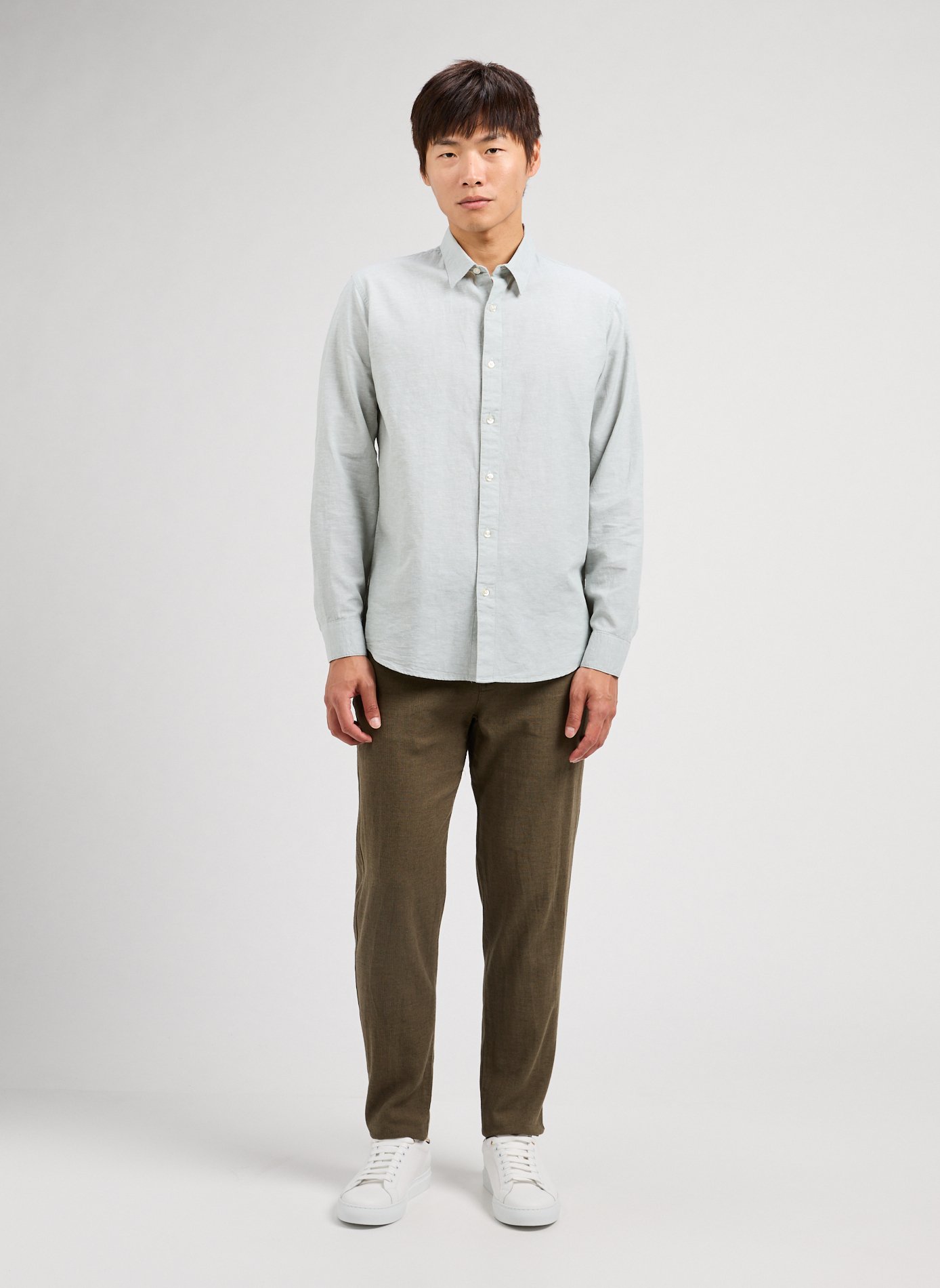 Slim and tapered linen blend trousers SELECTED Green