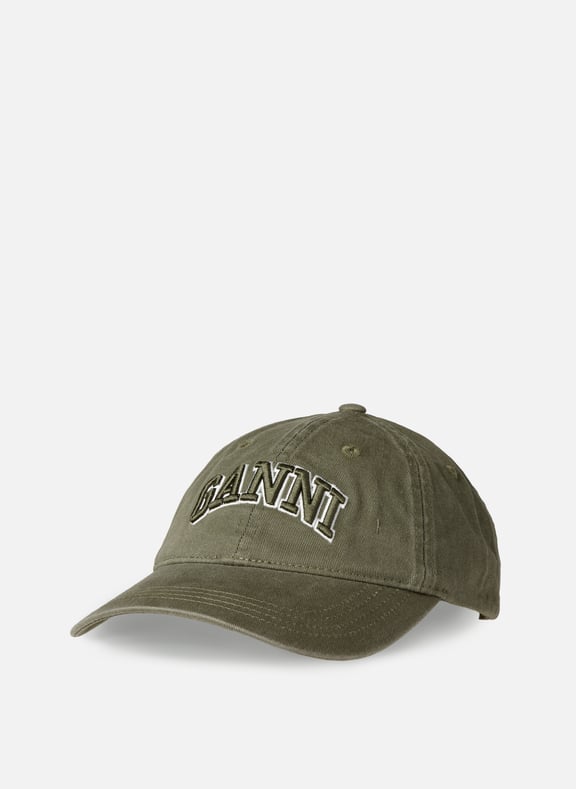 Cotton cap with embroidered logo Khaki by GANNI GANNI Cotton cap with embroidered logo Khaki