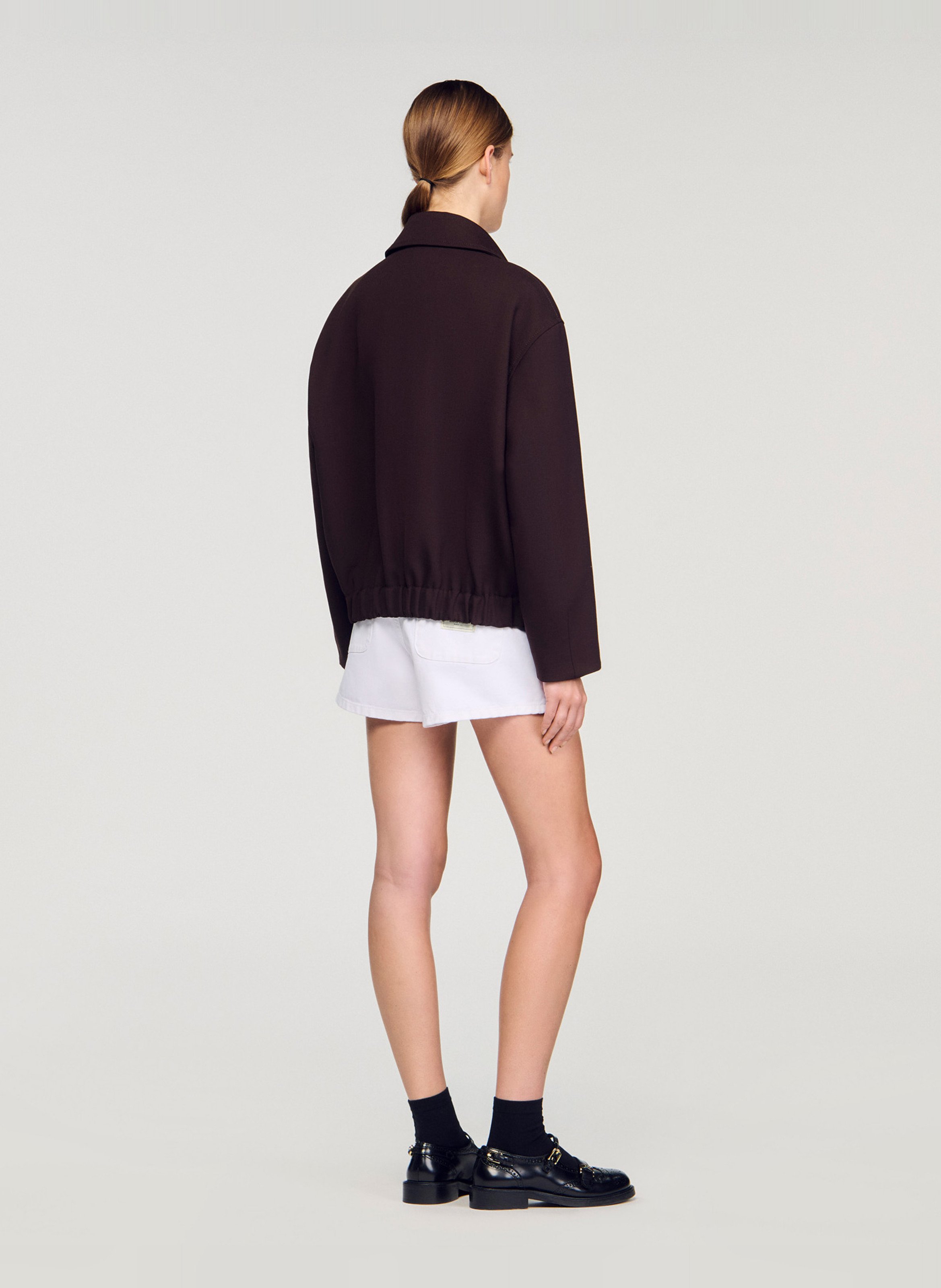 Blouson court uni zippé SANDRO Marron