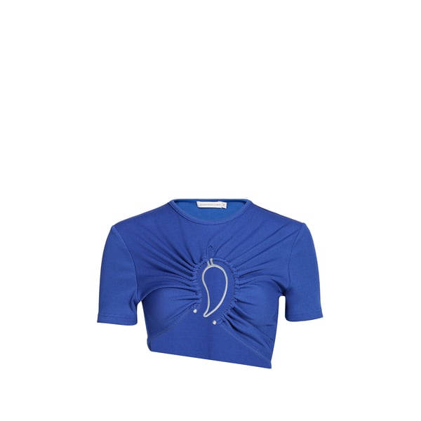 Christopher Esber Cut-out Jersey Cropped T-shirt In Blue