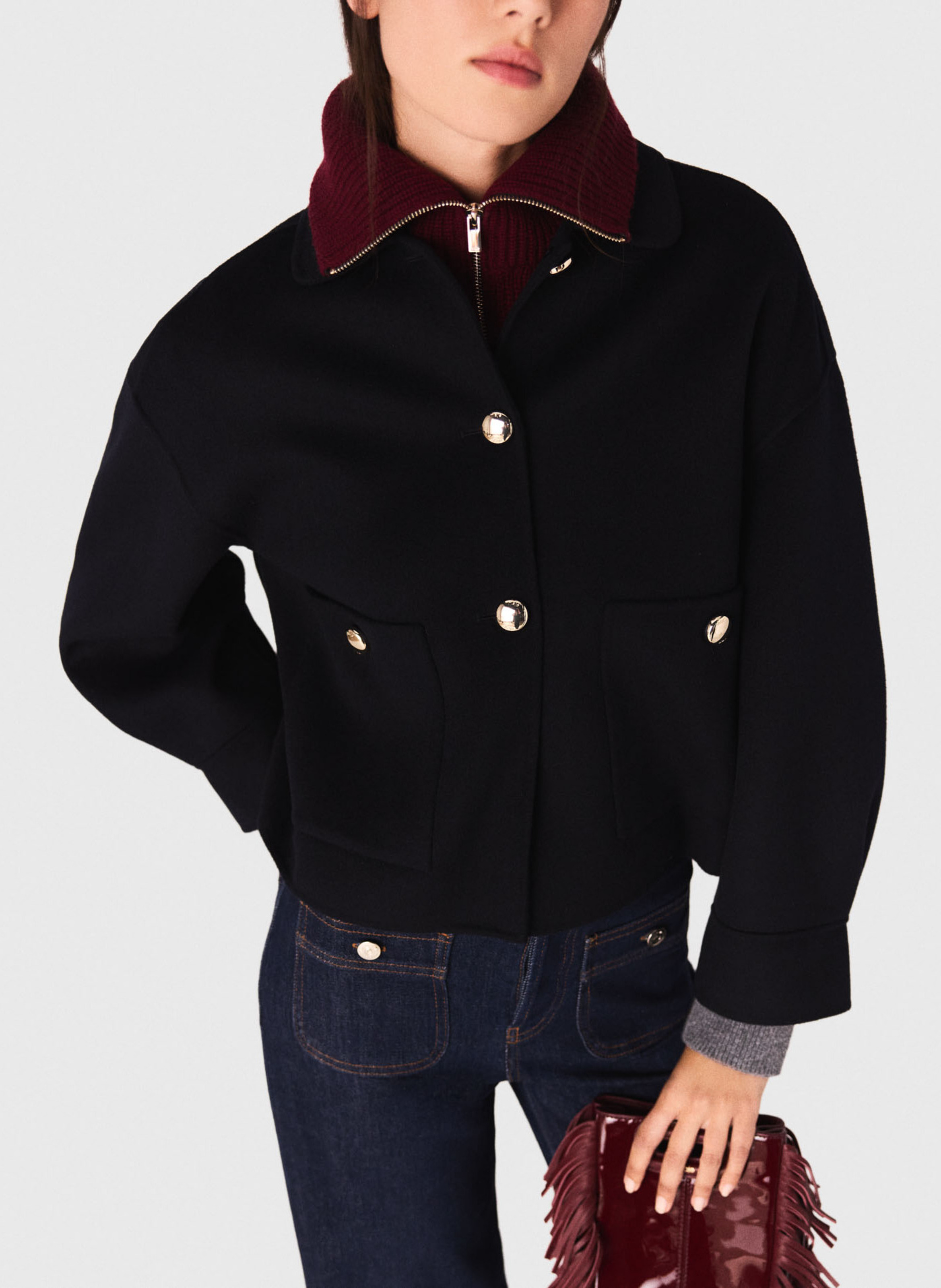 Veste courte ample en laine mélangée MAJE Bleu