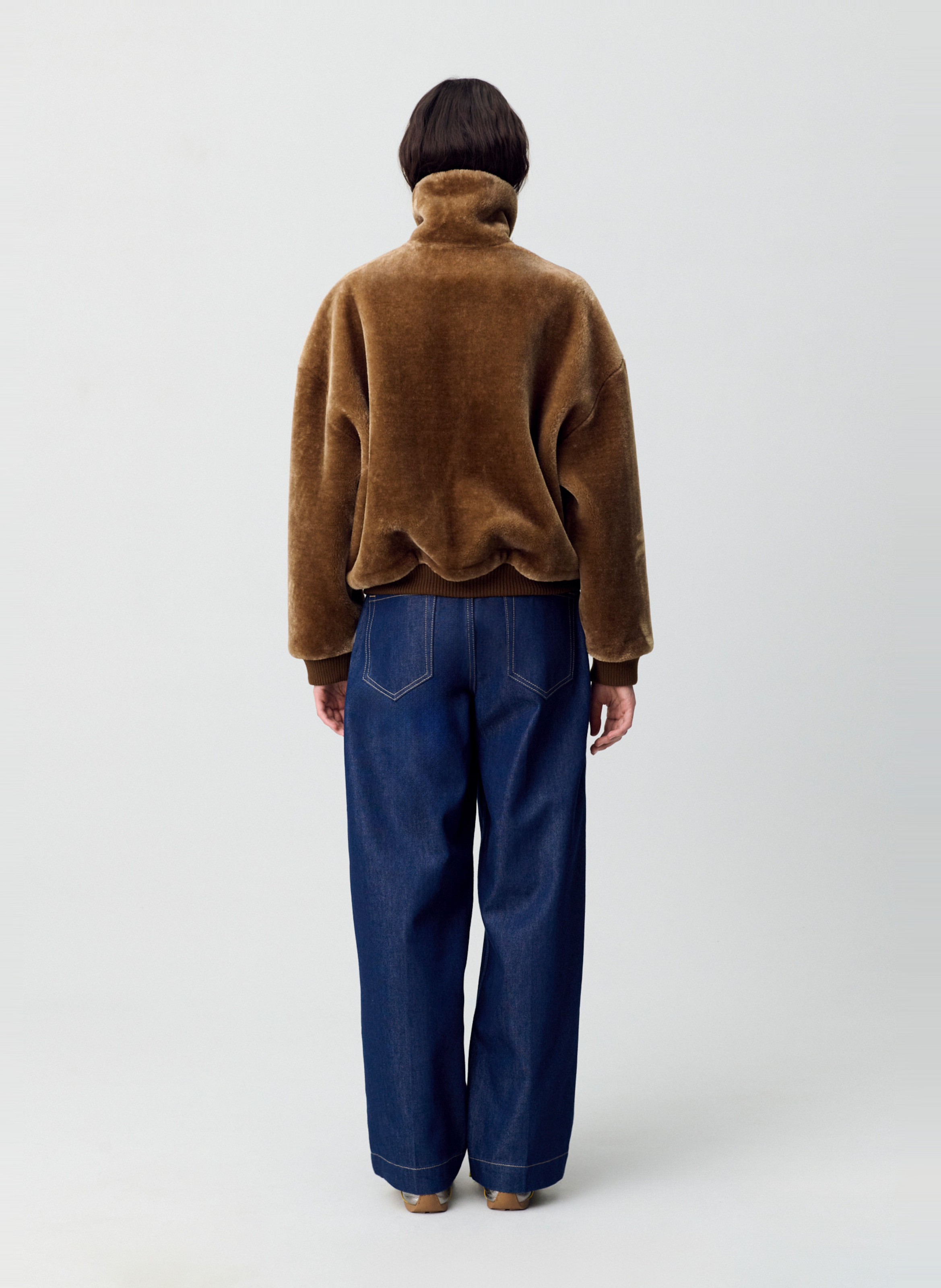 Veste droite col montant en fourrure synthétique fanya CLAUDIE PIERLOT Marron