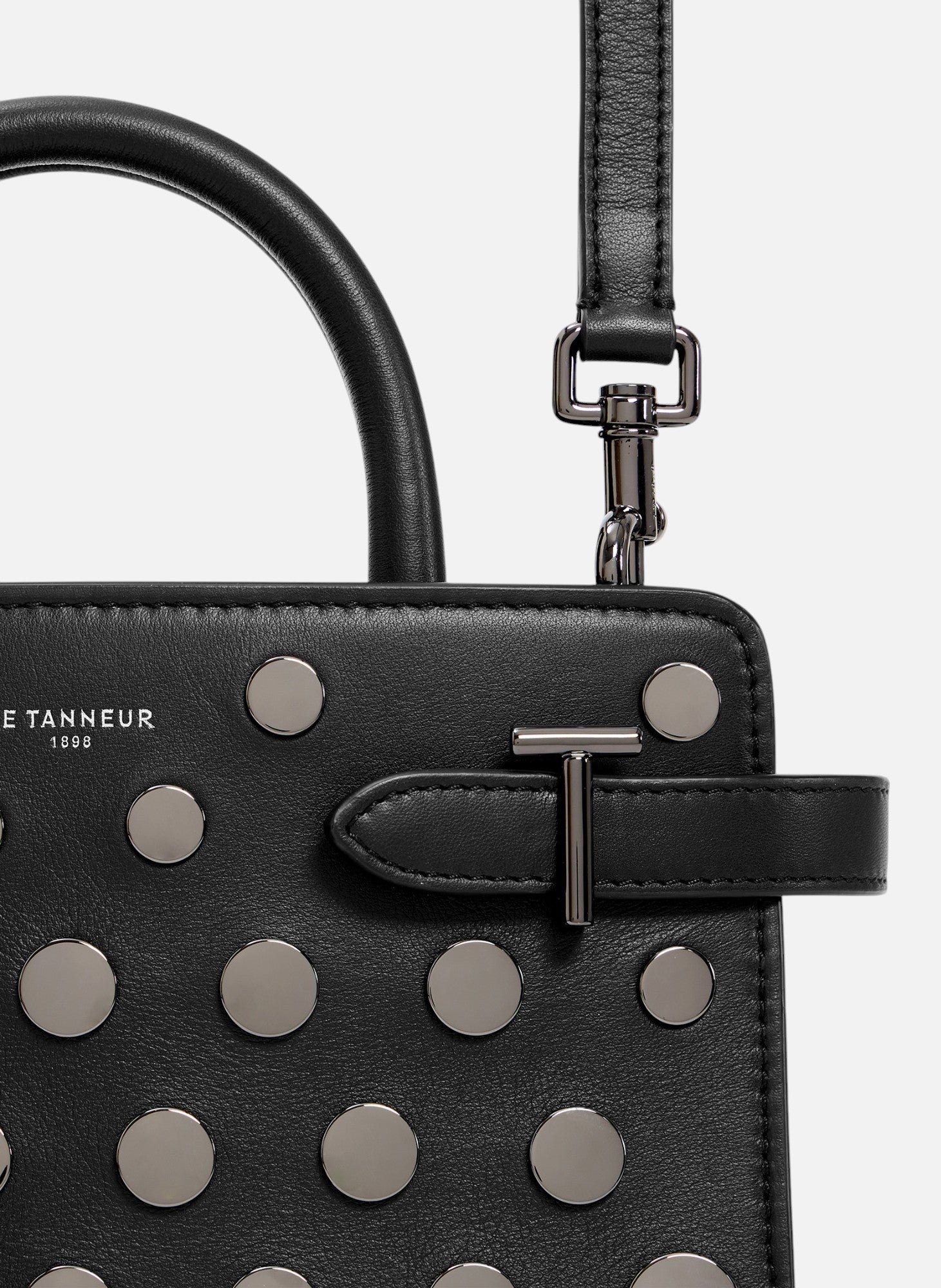 Petit sac à main emilie en cuir lisse avec studs LE TANNEUR Noir