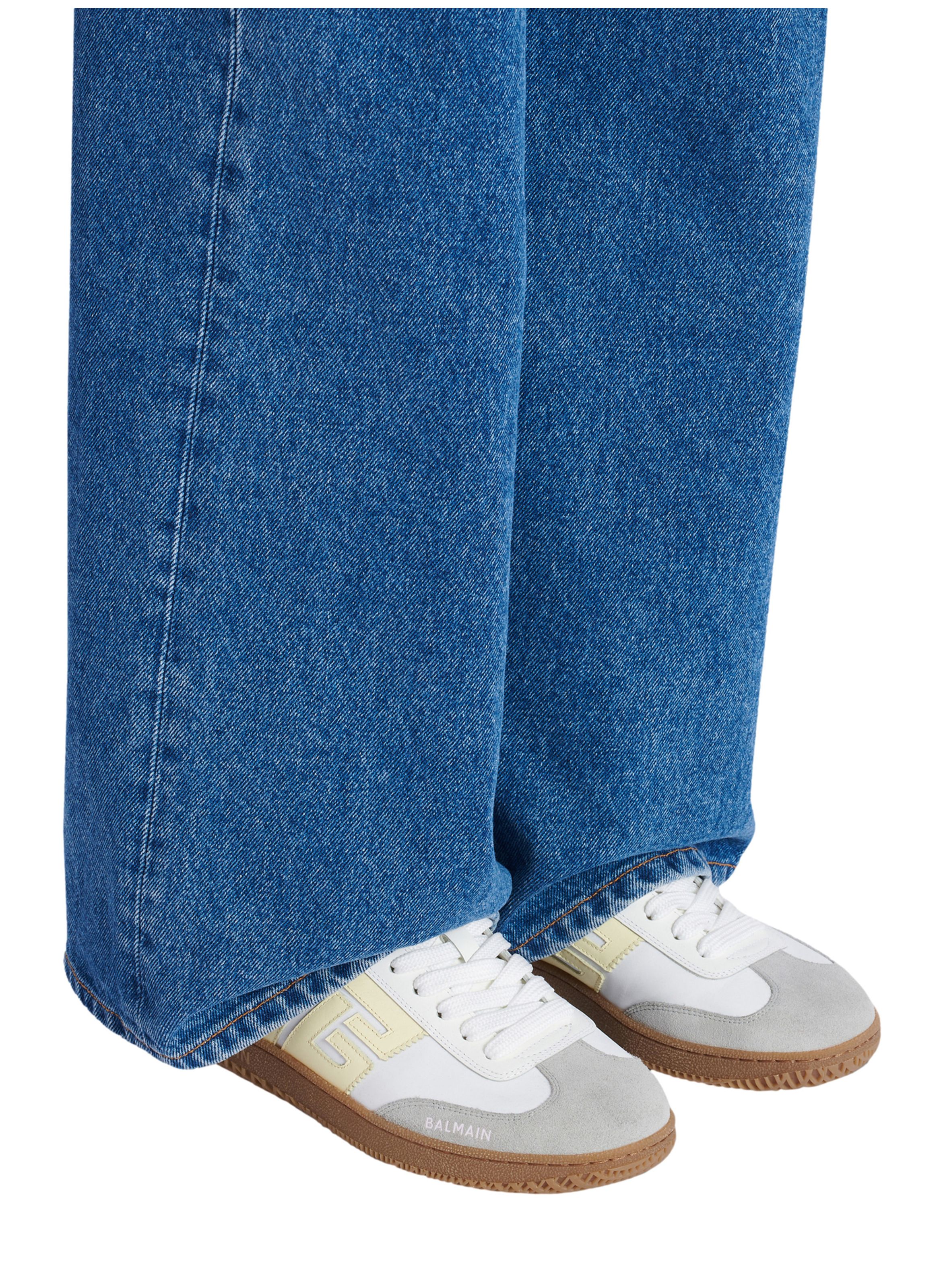 Baskets swan en cuir de veau et nylon BALMAIN Blanc