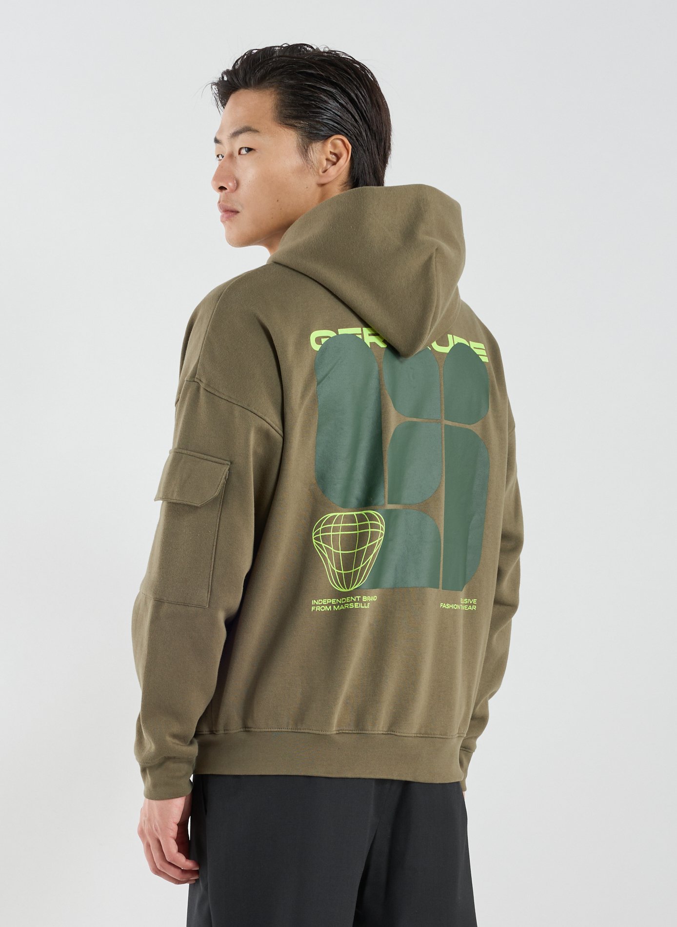 Sweat zippé à capuche en coton mélangé GERTRUDE ET GASTON Kaki