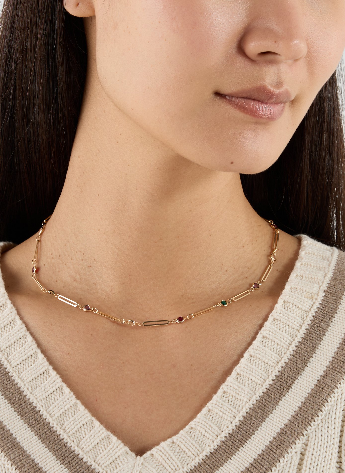 Collier avec pierres en verre AU PRINTEMPS PARIS Doré