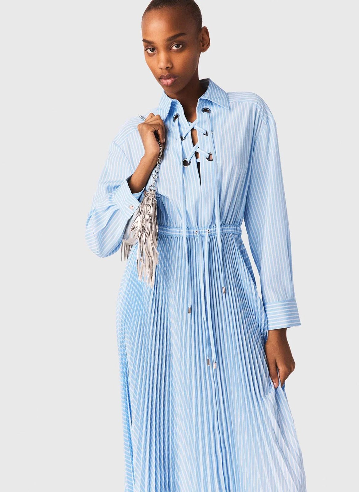 Robe longue plissée MAJE Bleu