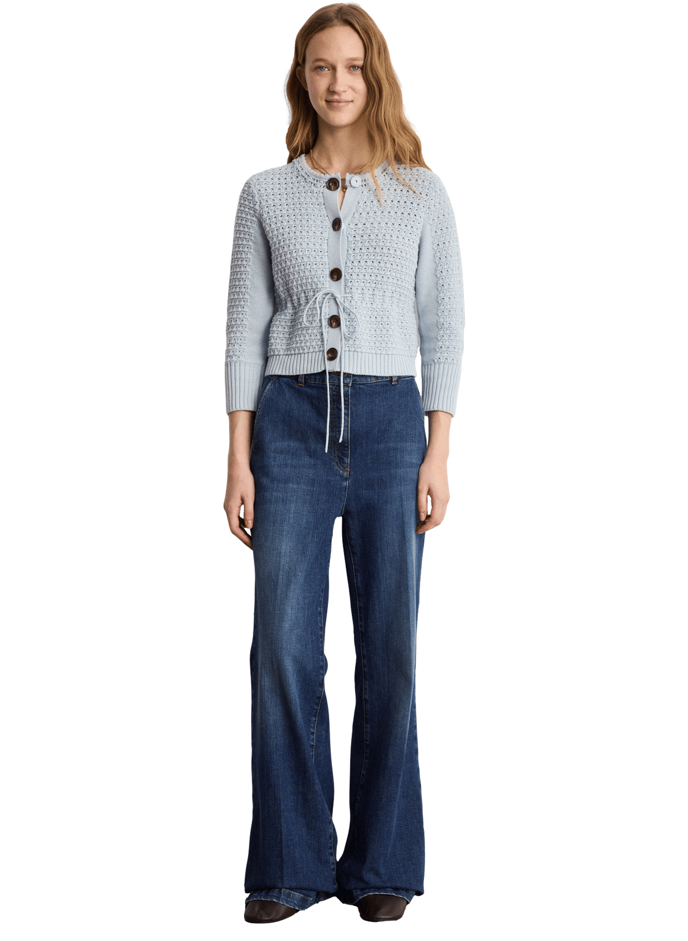 Gilet en crochet à lacet - liliane PABLO Bleu
