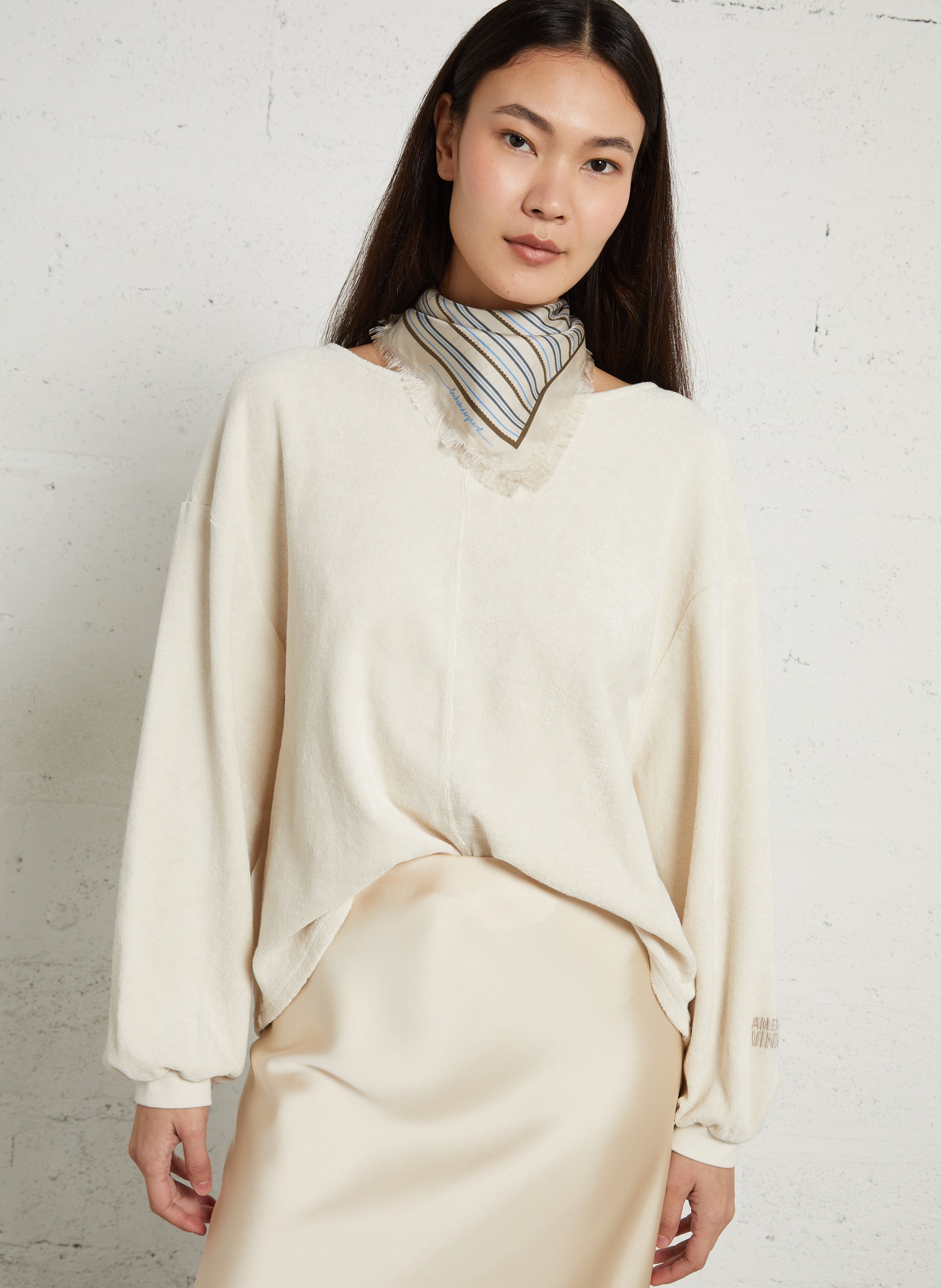 Pull oversize col bateau en coton et coton recyclé fuxow AMERICAN VINTAGE Beige