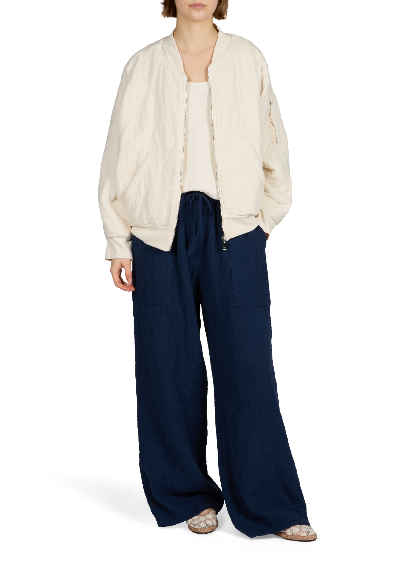 Phoenix straight quilted cotton trousers AOKYANOS Blue