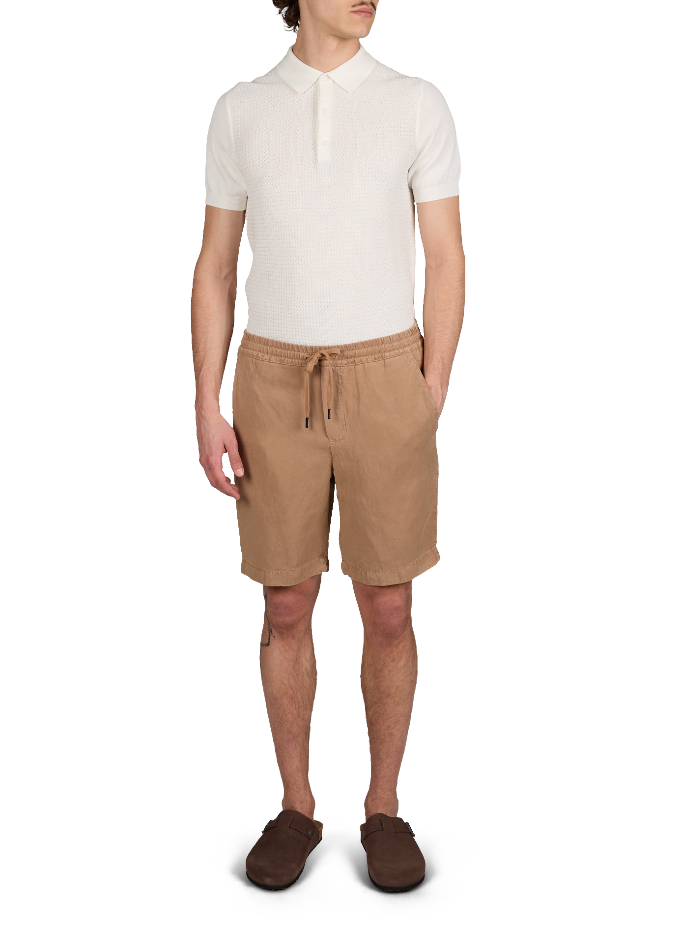Short-sleeved ribbed cotton polo STRELLSON Beige