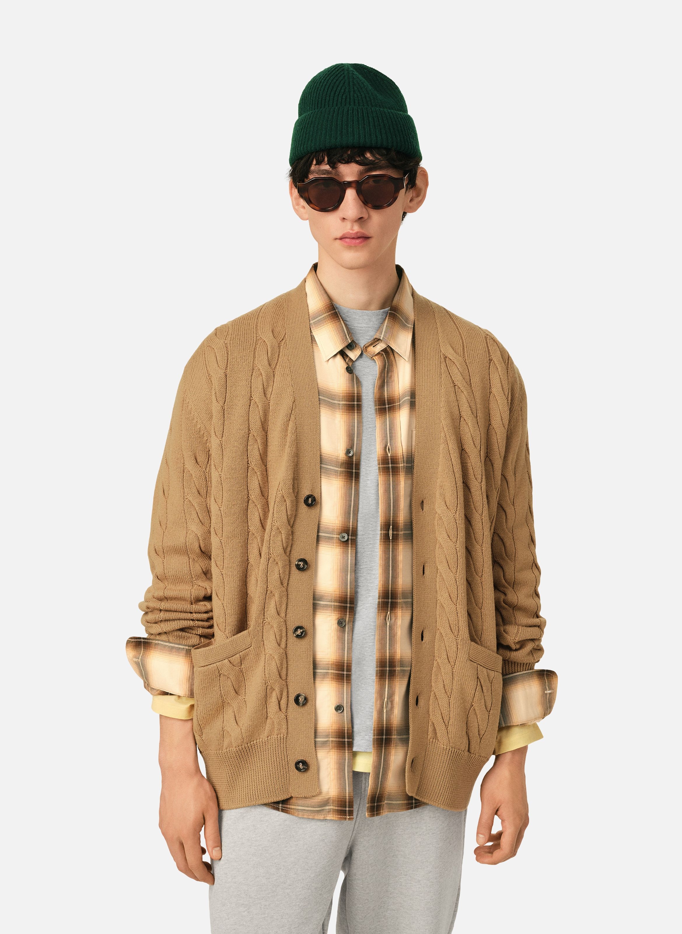 Cardigan torsadé en laine et coton MarronAMI PARIS