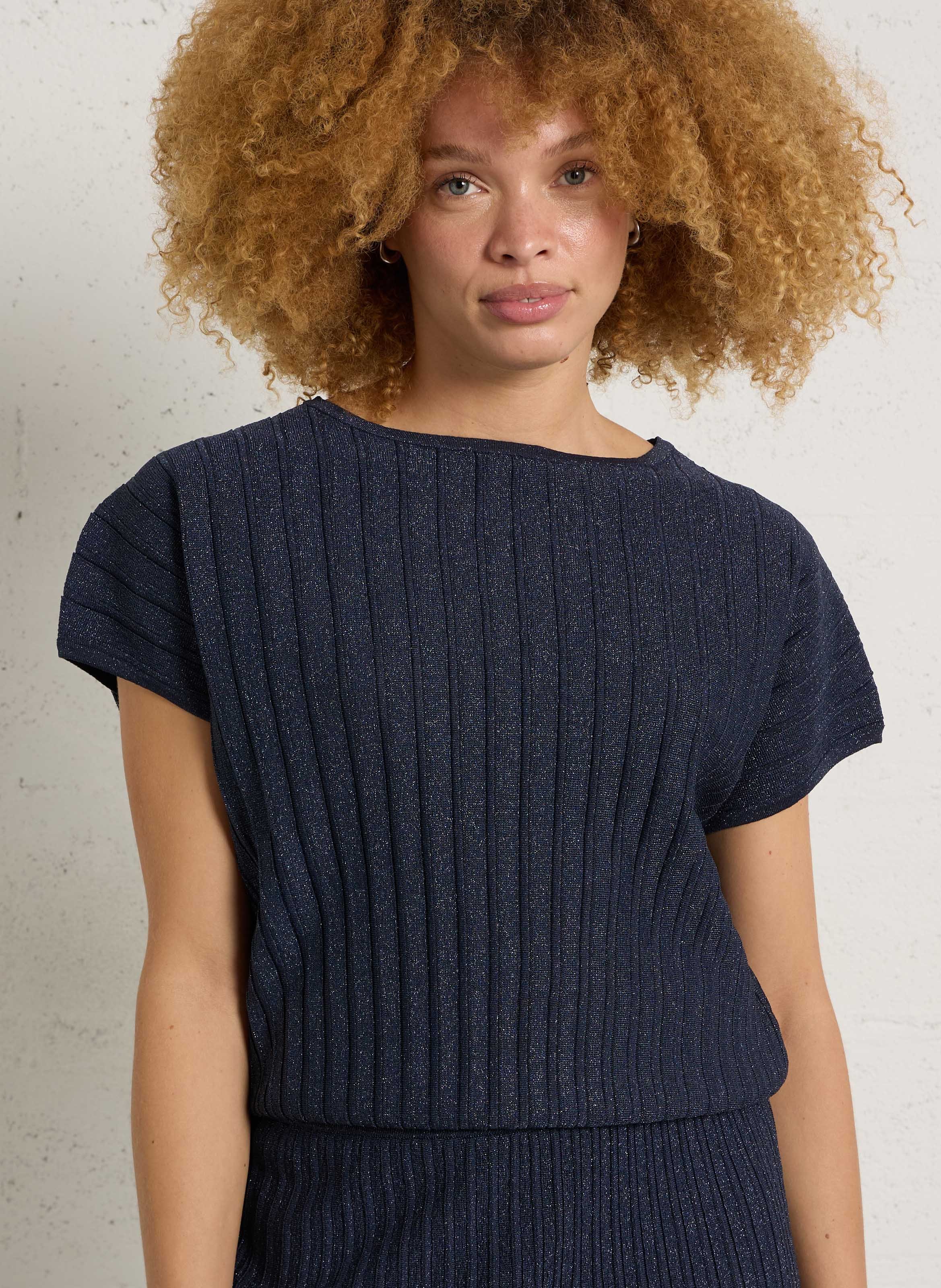 Top oversize col rond en maille pailletée perla MAISON 123 Violet