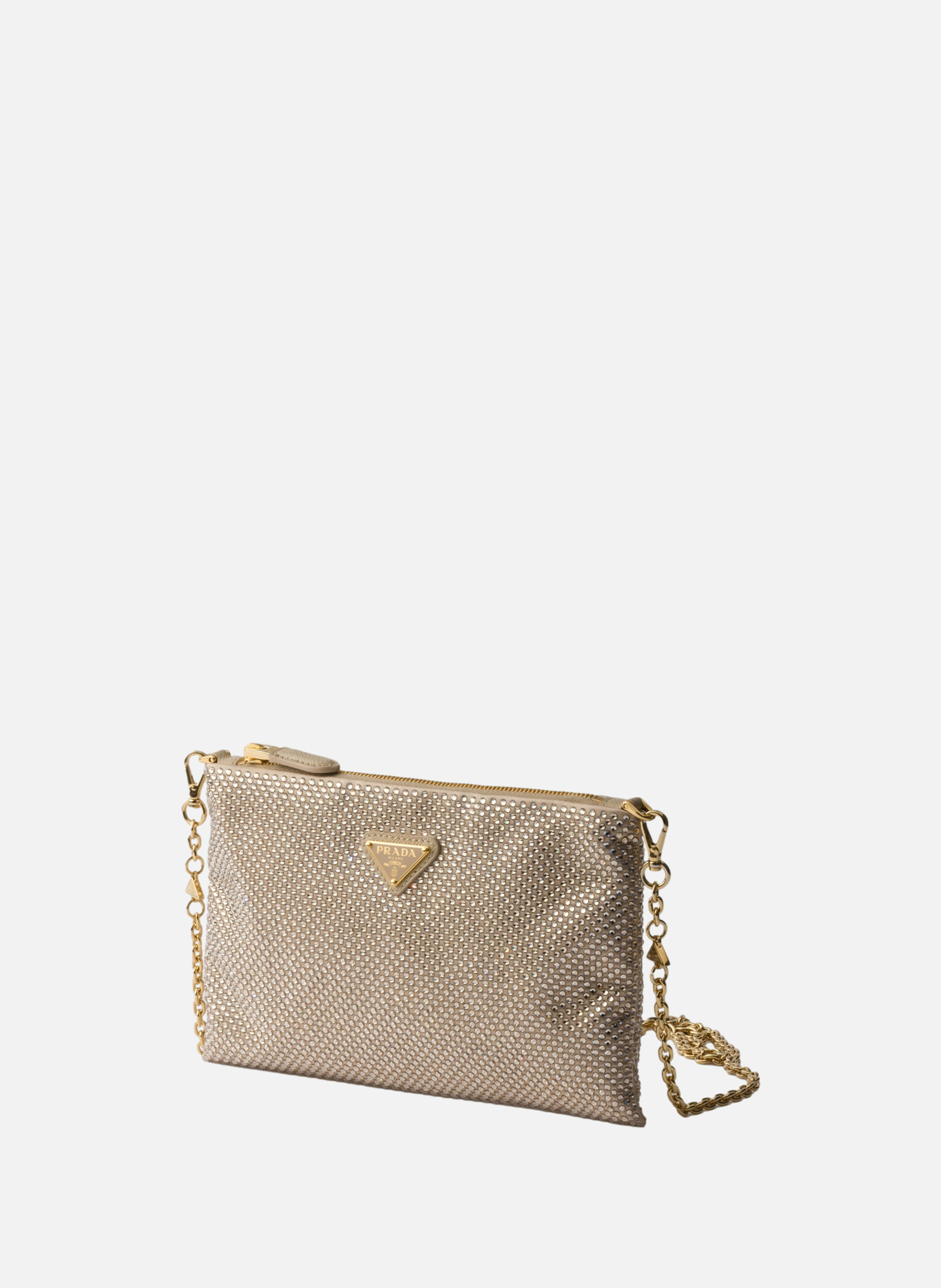 Mini pochette à cristaux avec bandoulière PRADA Beige