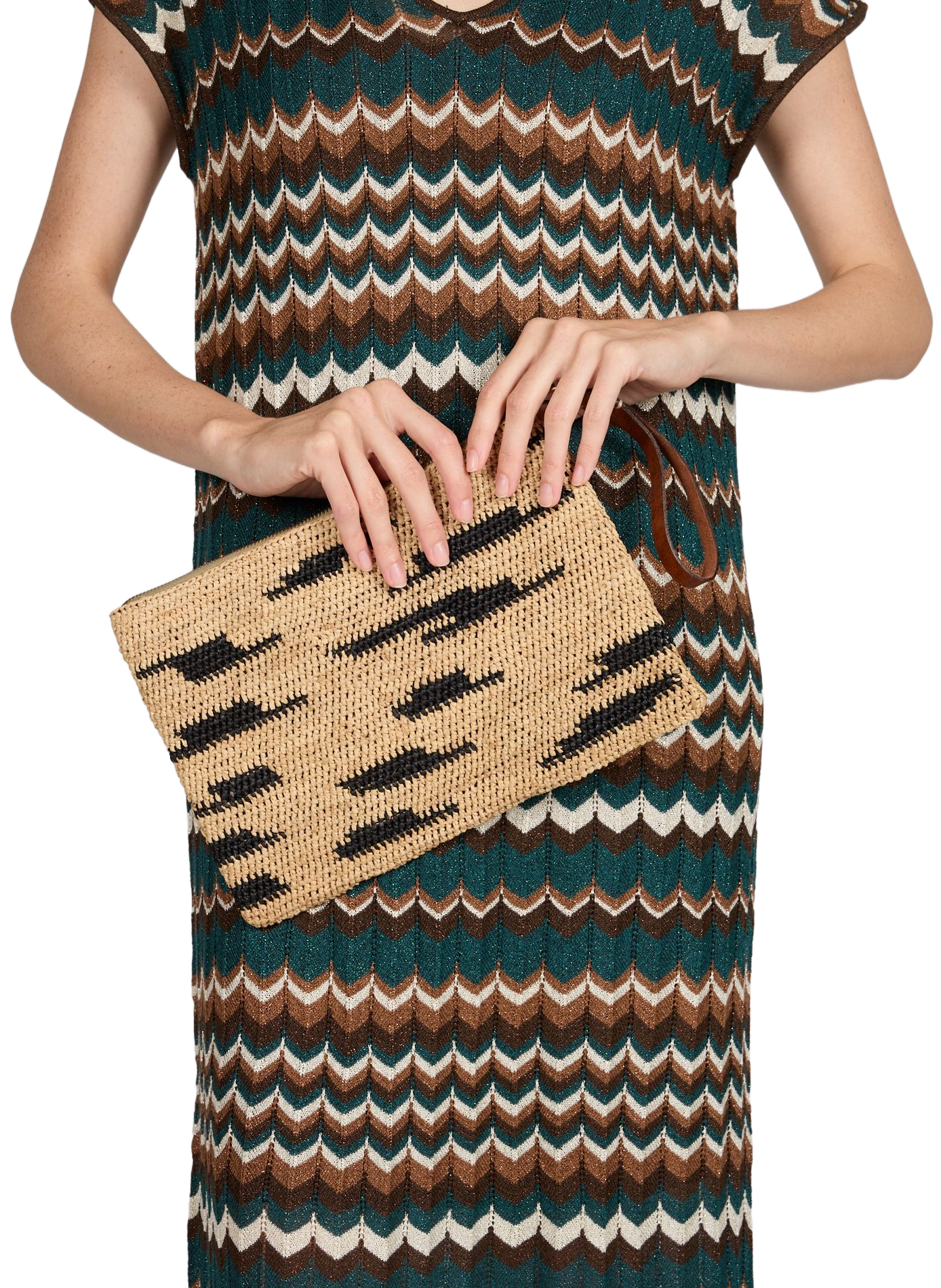 Pochette zébrée Ampy en raphia IBELIV Multicolore