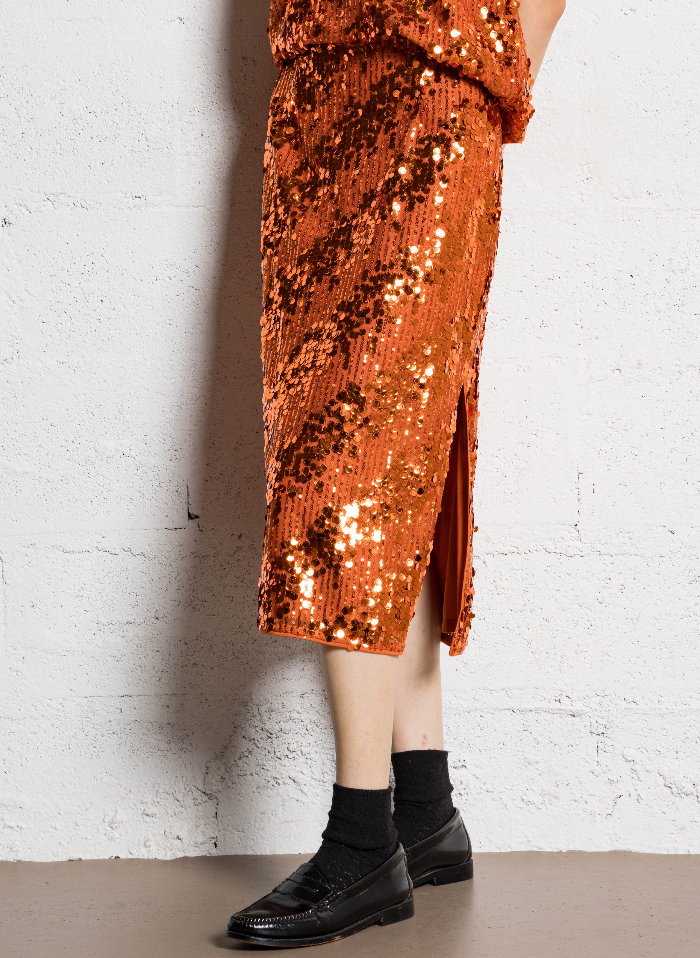 Jupe midi à sequins IKKS Orange