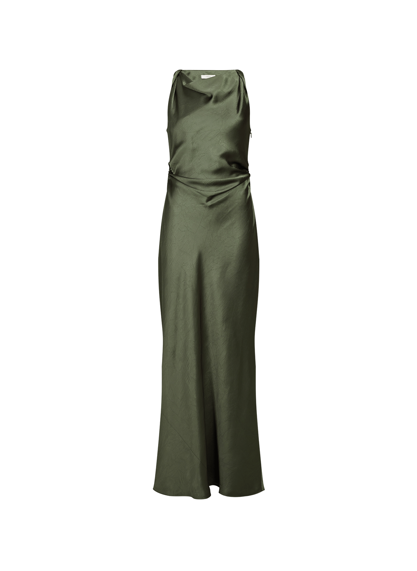 Long satin dress with gathered waist and twisted straps VINCE Green