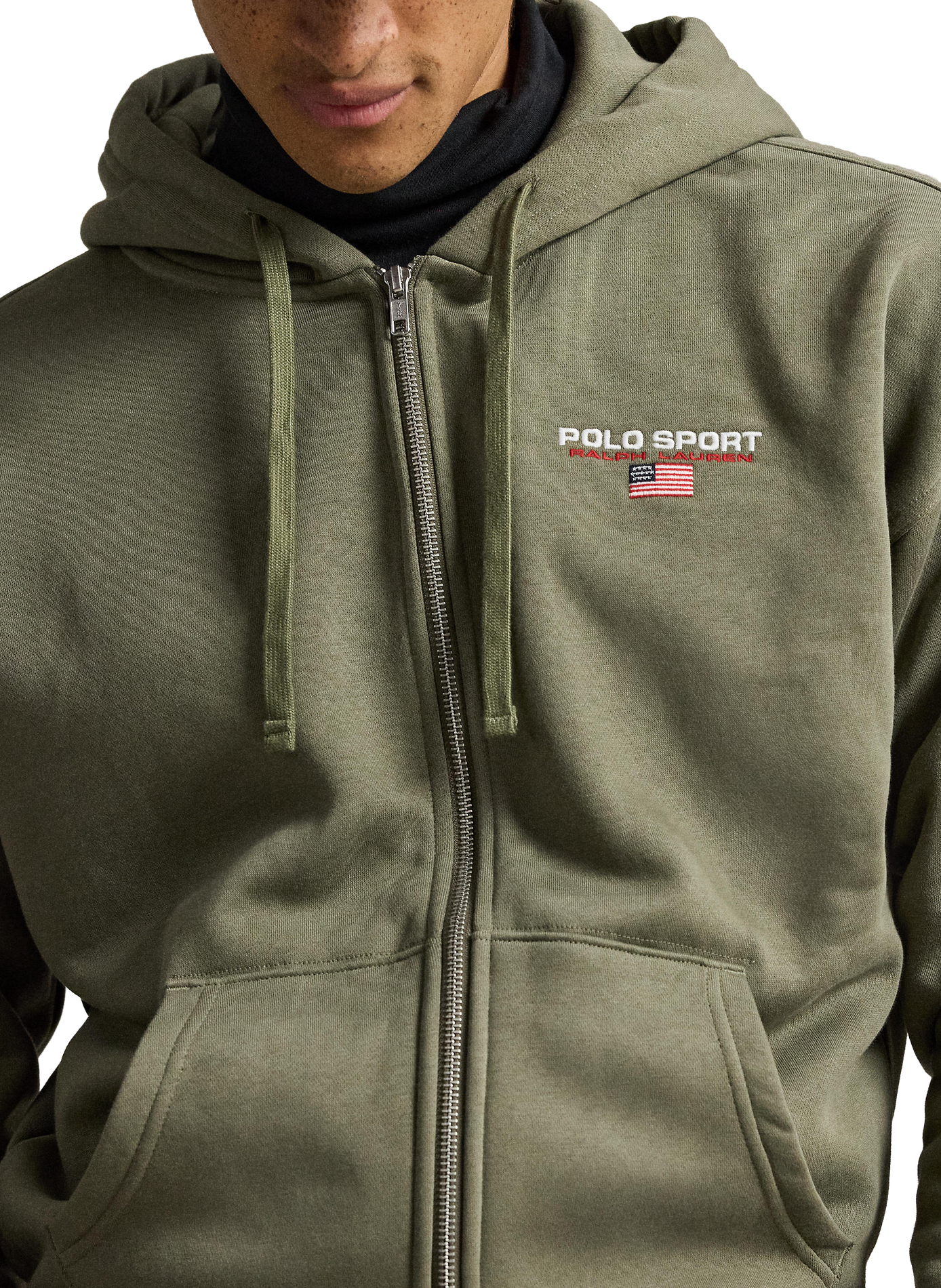 Sweat zippé à capuche en coton mélangé POLO RALPH LAUREN Vert
