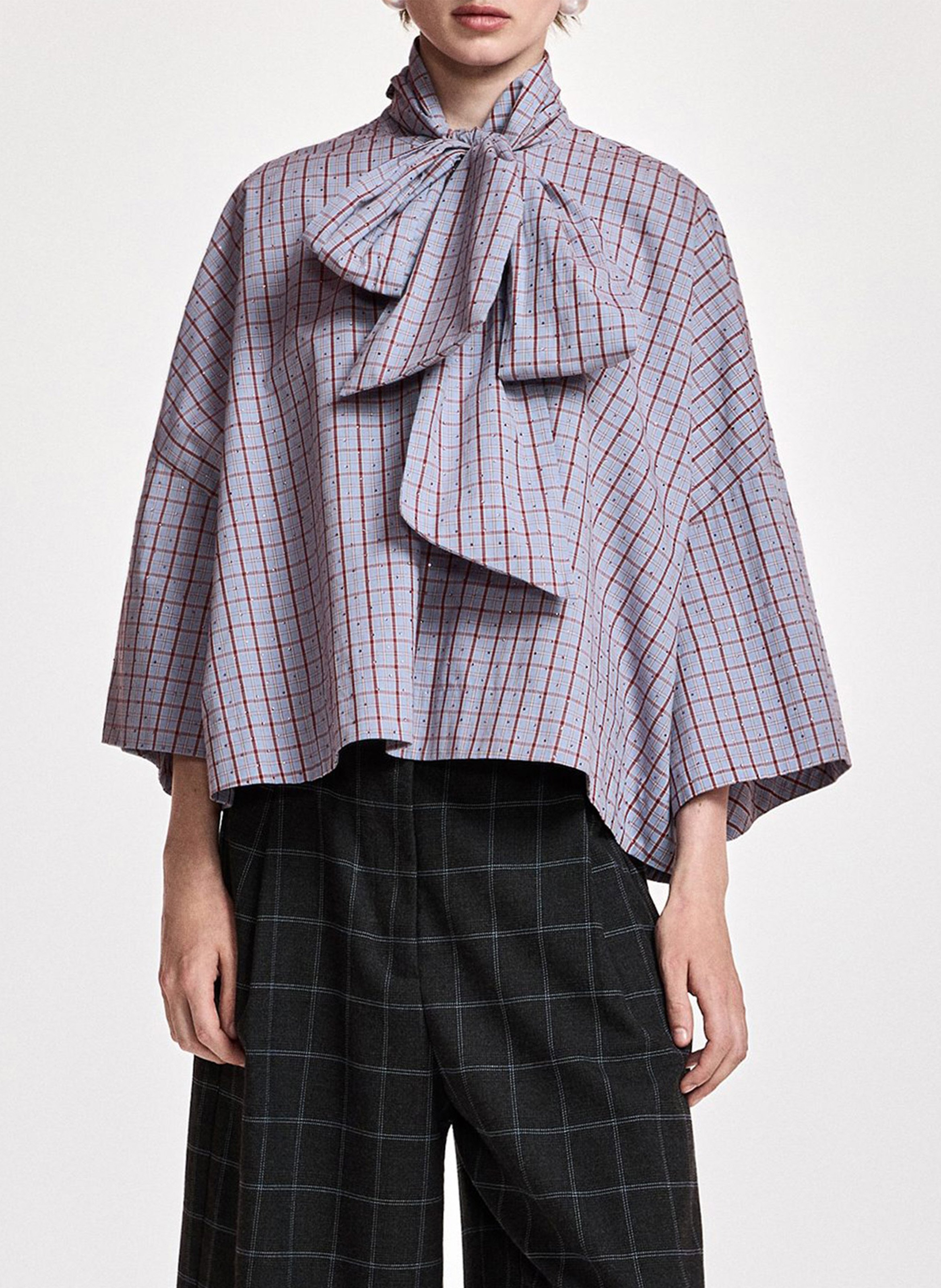 Top oversize col lavallière en coton kefir ESSENTIEL ANTWERP Bleu