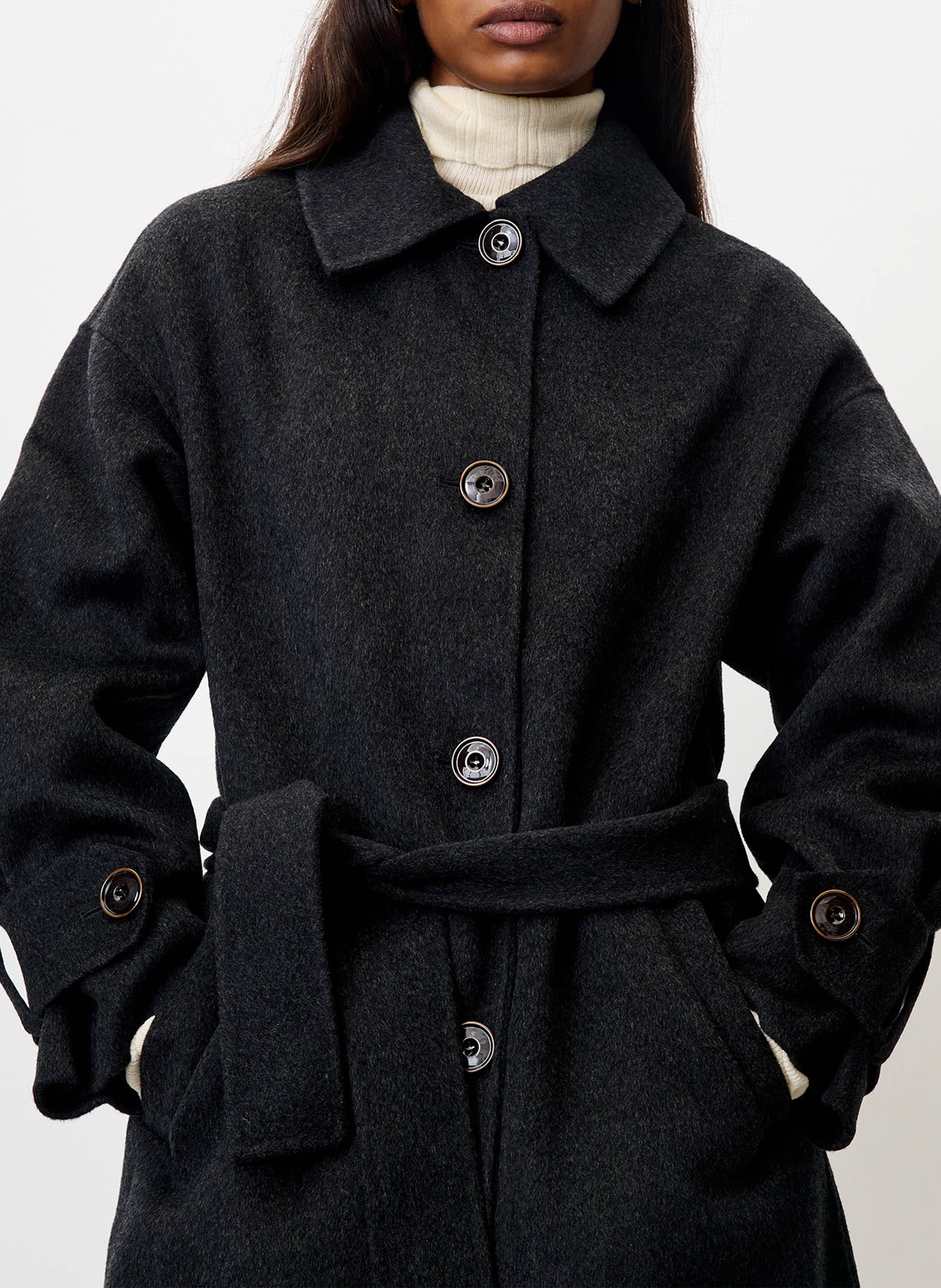 Manteau long ceinturé en laine mélangée oslo coat SESSUN Gris