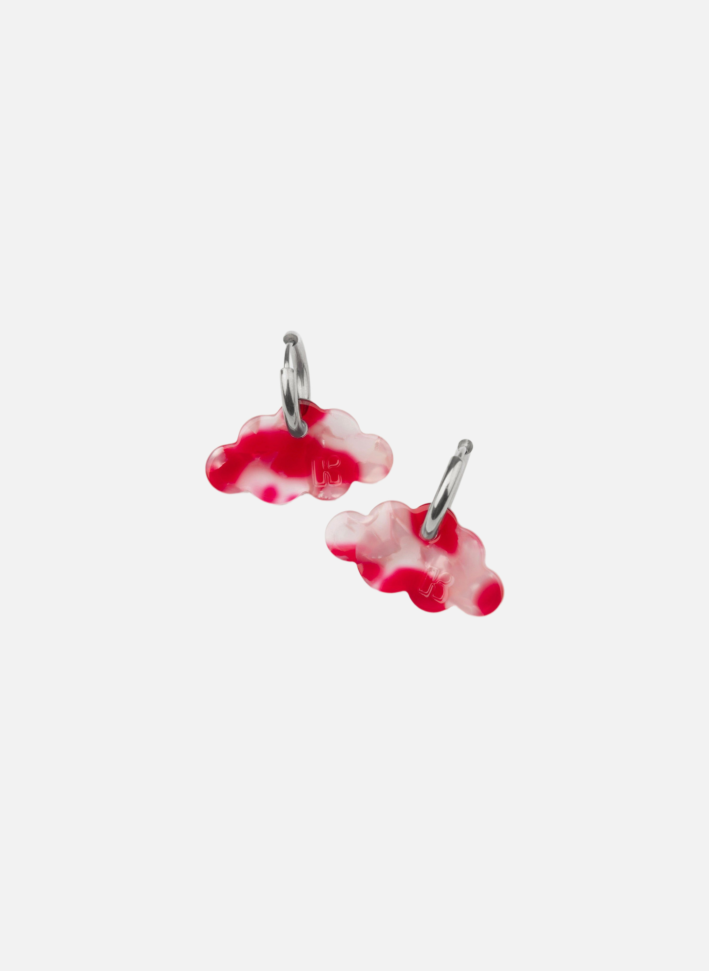 Boucles d'oreilles nuage avec anneaux en acier inoxydable doré  Rouge