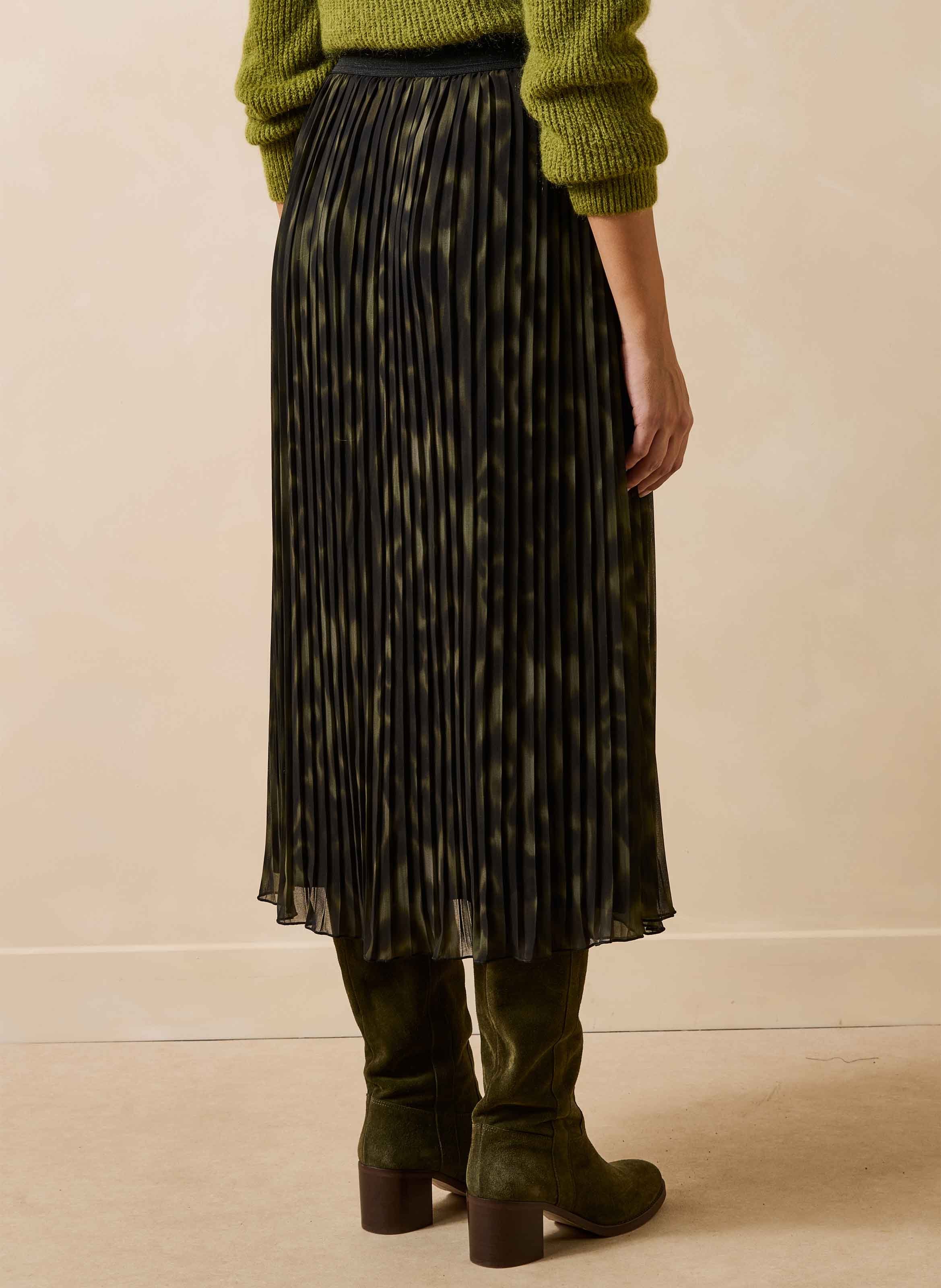 Lange geplooide rok met tie-dye dierenprint LA FEE MARABOUTEE Groen