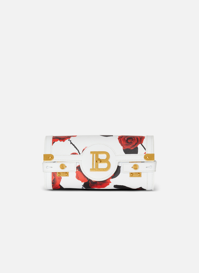 B-buzz pouch 23 en cuir de veau imprimé roses et embossé motif grid BALMAIN