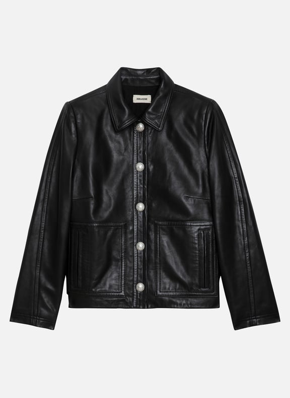 Veste courte en cuir lisse litchi Noir by ZADIG&VOLTAIRE ZADIG&VOLTAIRE Veste courte en cuir lisse litchi Noir