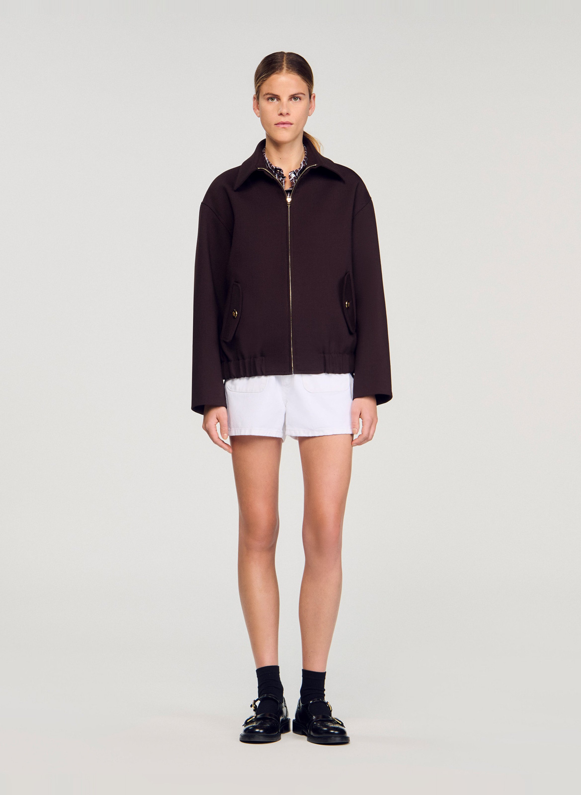 Blouson court uni zippé SANDRO Marron