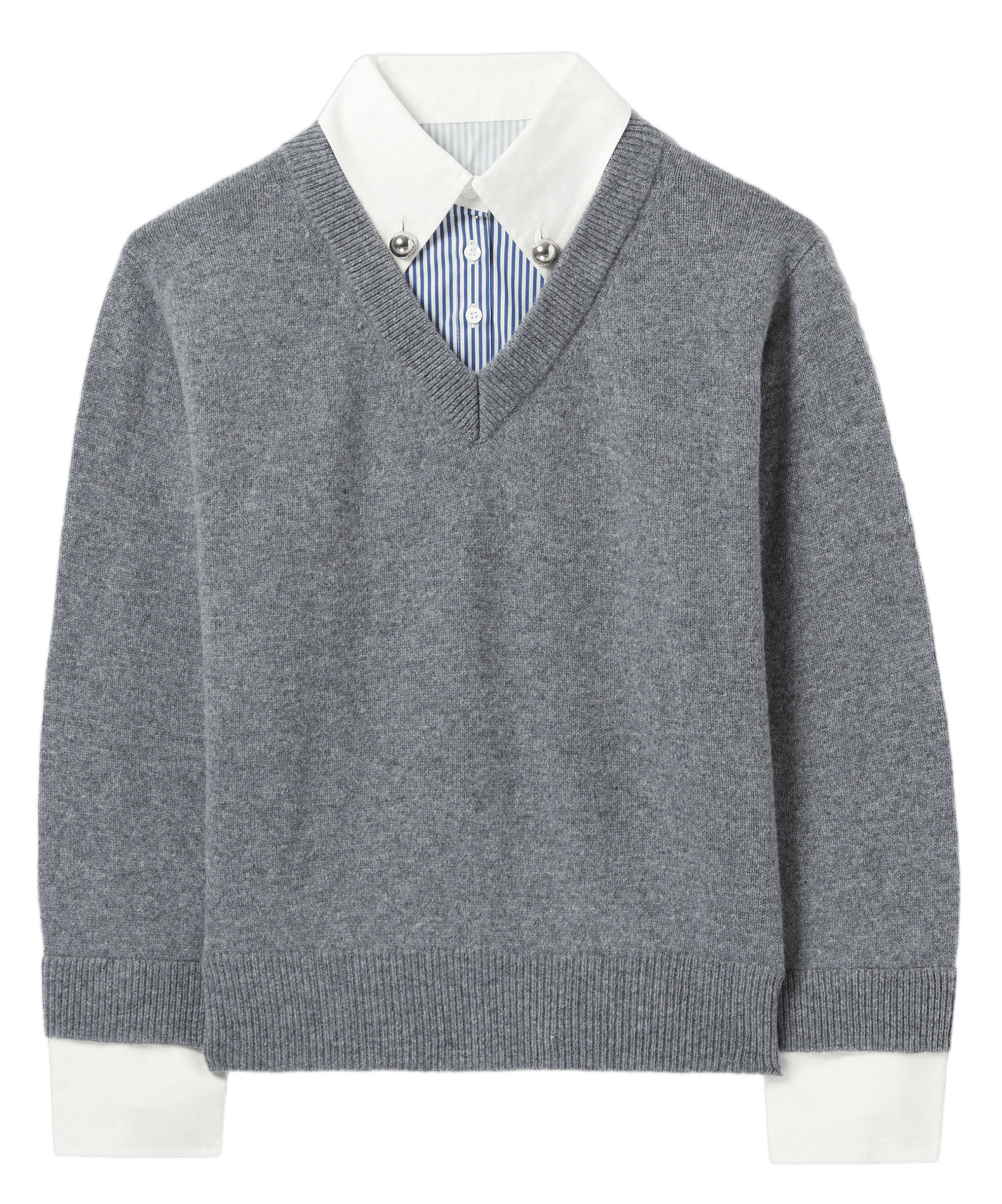 Pull col v en laine manette Gris
