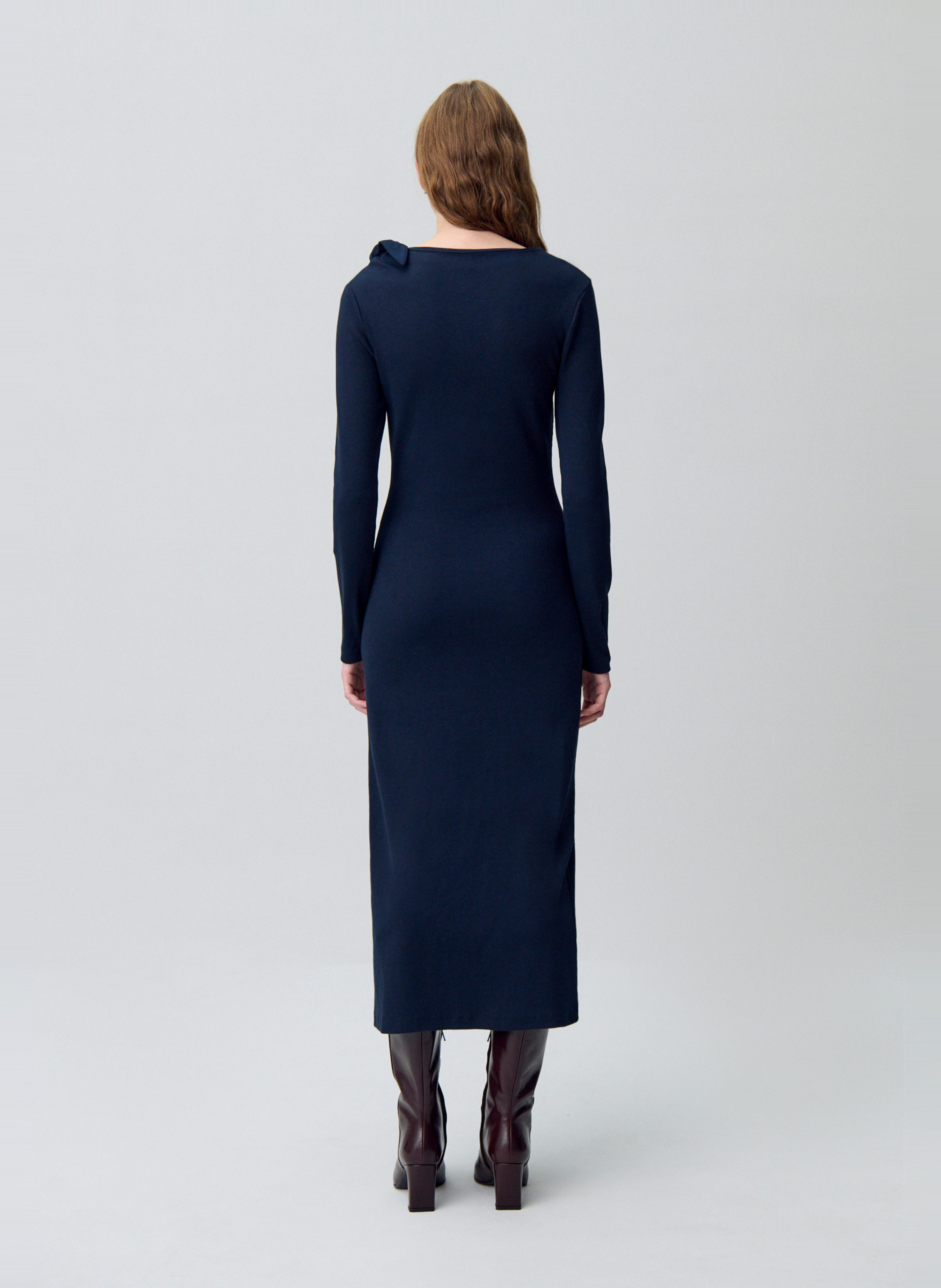 Robe midi col rond en coton mélangé marceau CLAUDIE PIERLOT Bleu