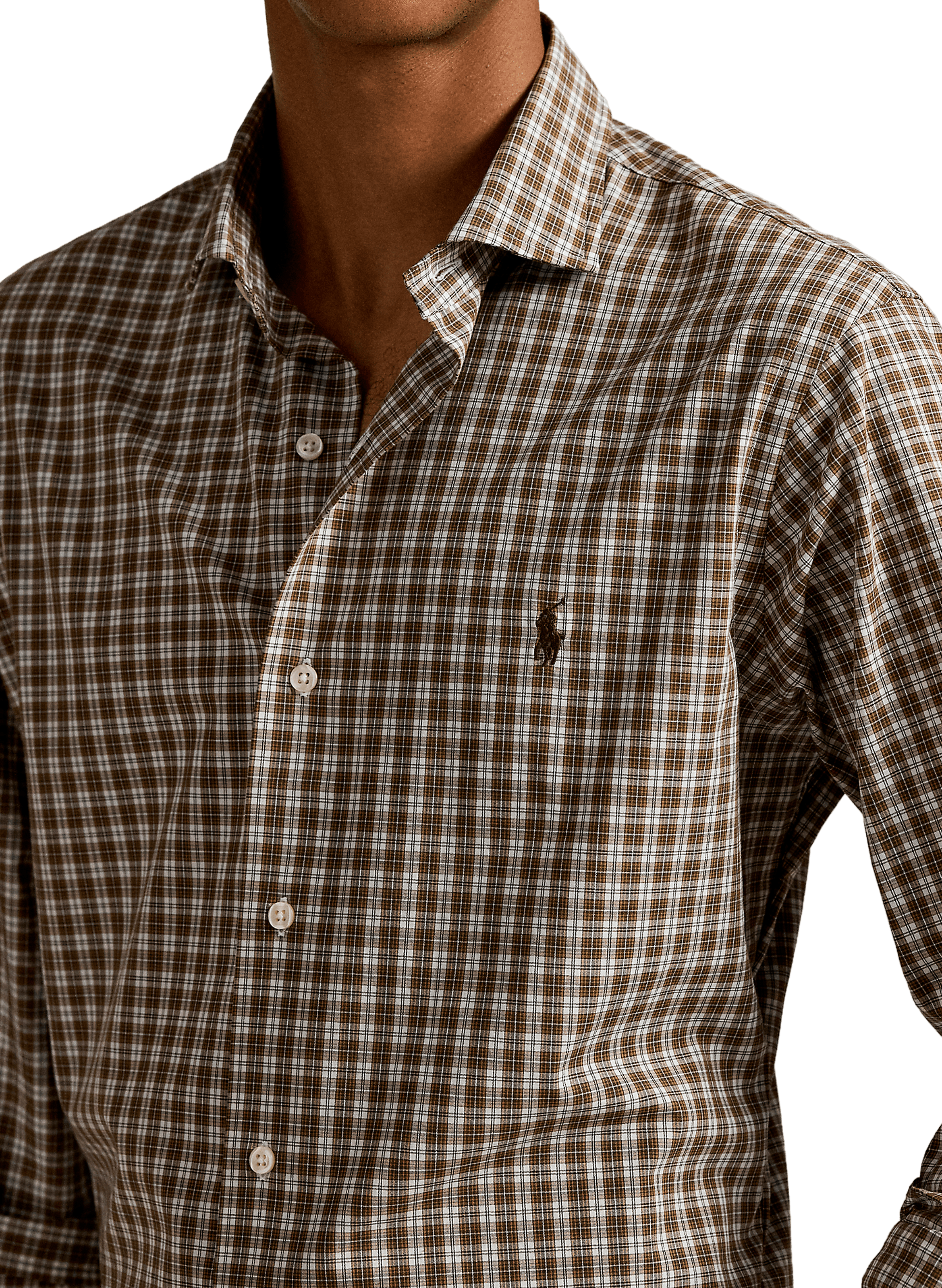 Chemise col classique manches contrastantes en coton POLO RALPH LAUREN Beige