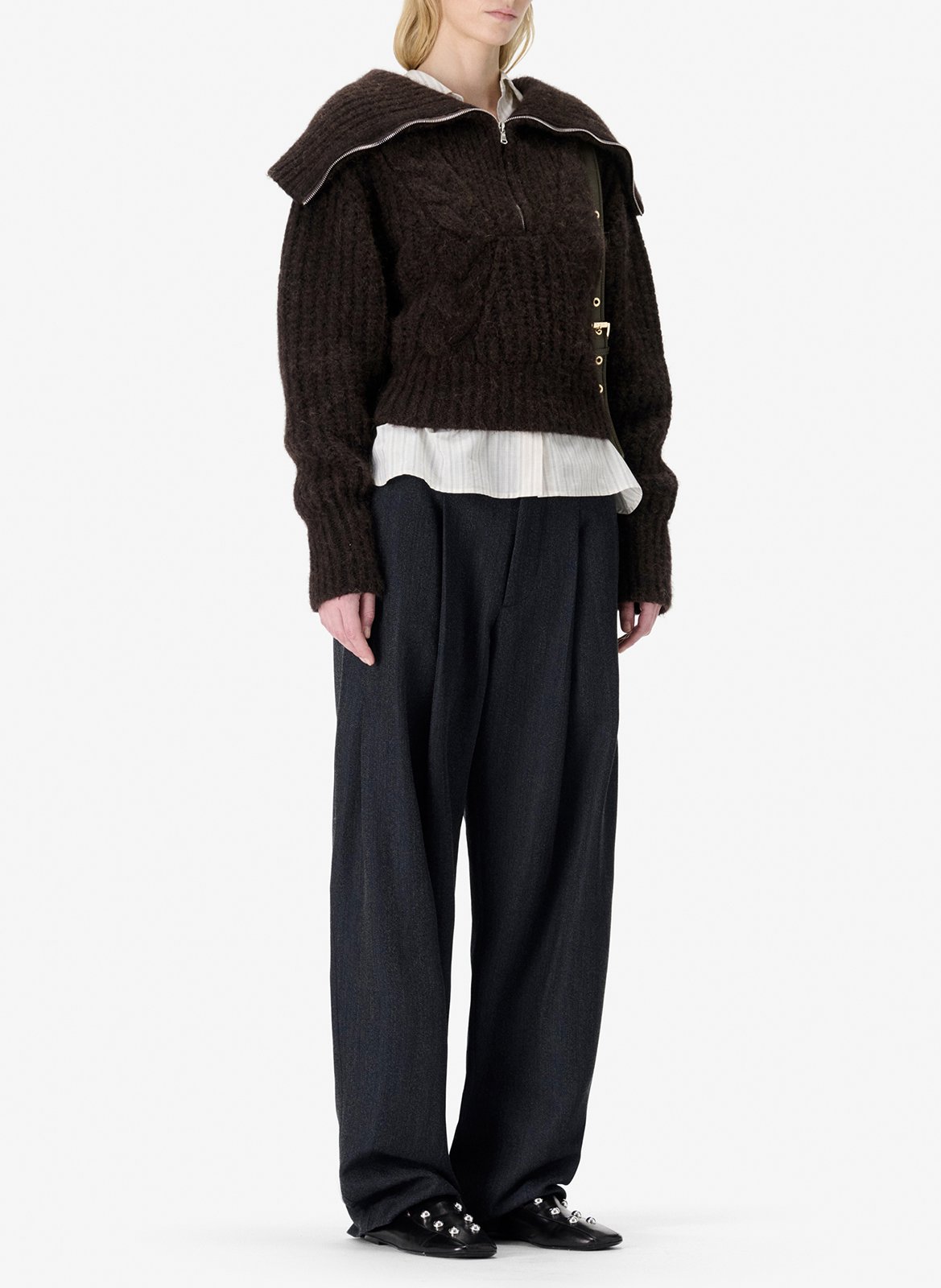 Pull col zippé en maille unie swana IRO Marron