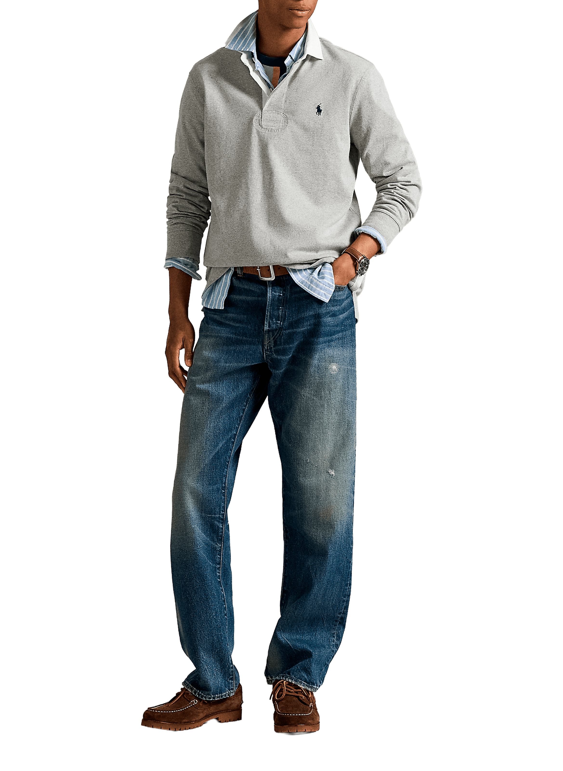 Long-sleeved cotton polo shirt POLO RALPH LAUREN Grey