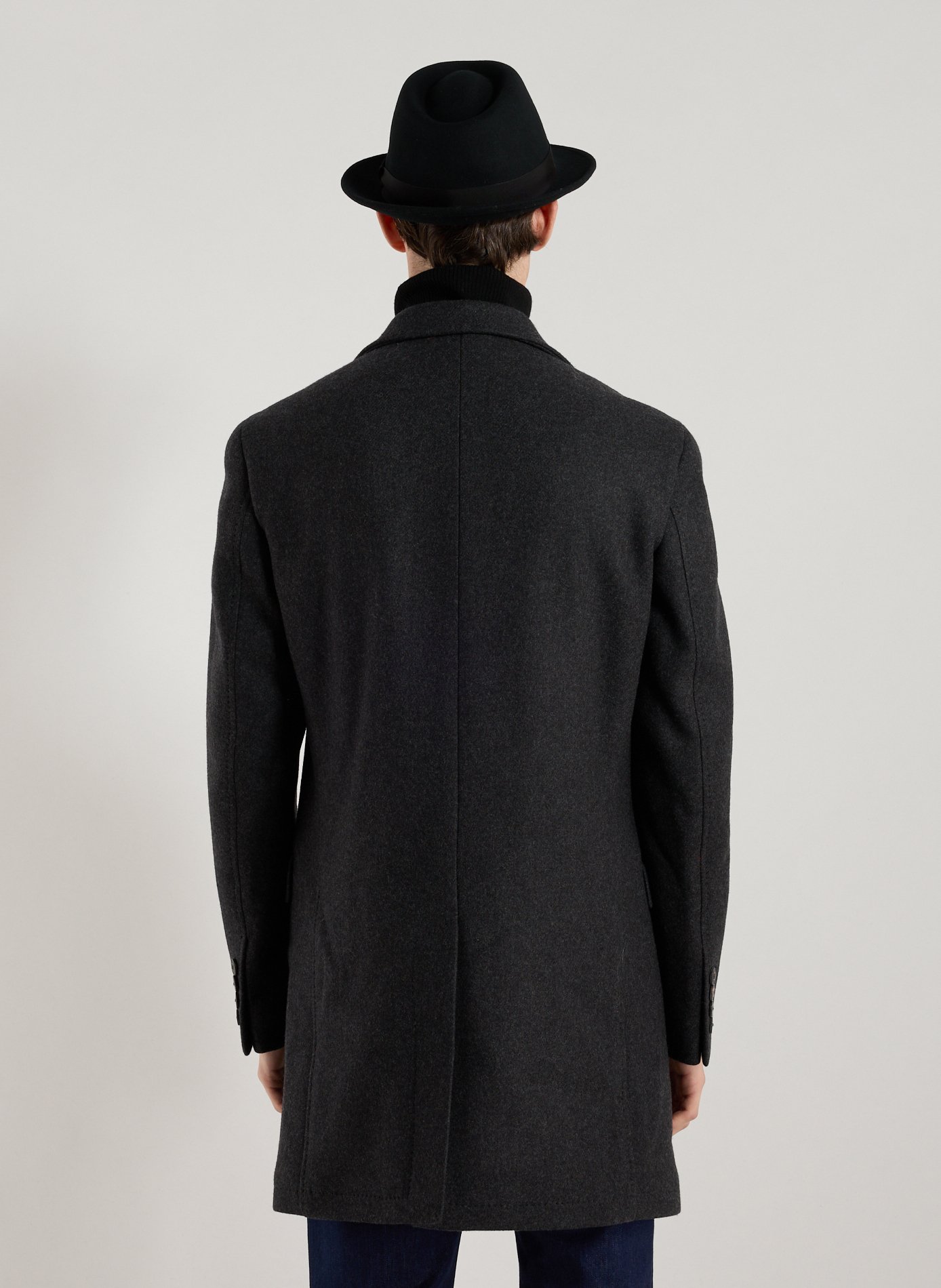 Double-faced wool and cashmere blend straight coat HACKETT Grey