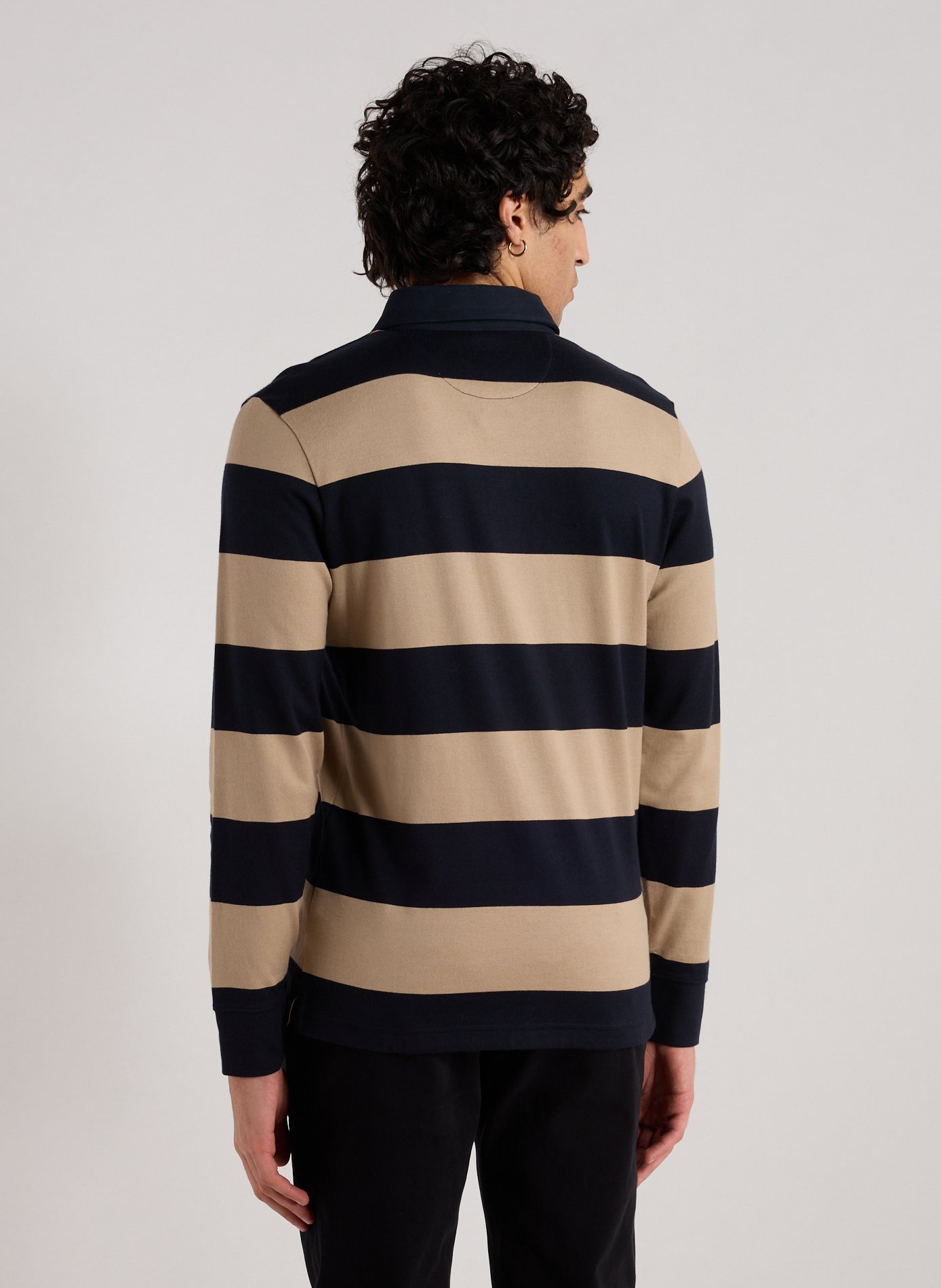 Striped long-sleeve cotton polo EDEN PARK Beige