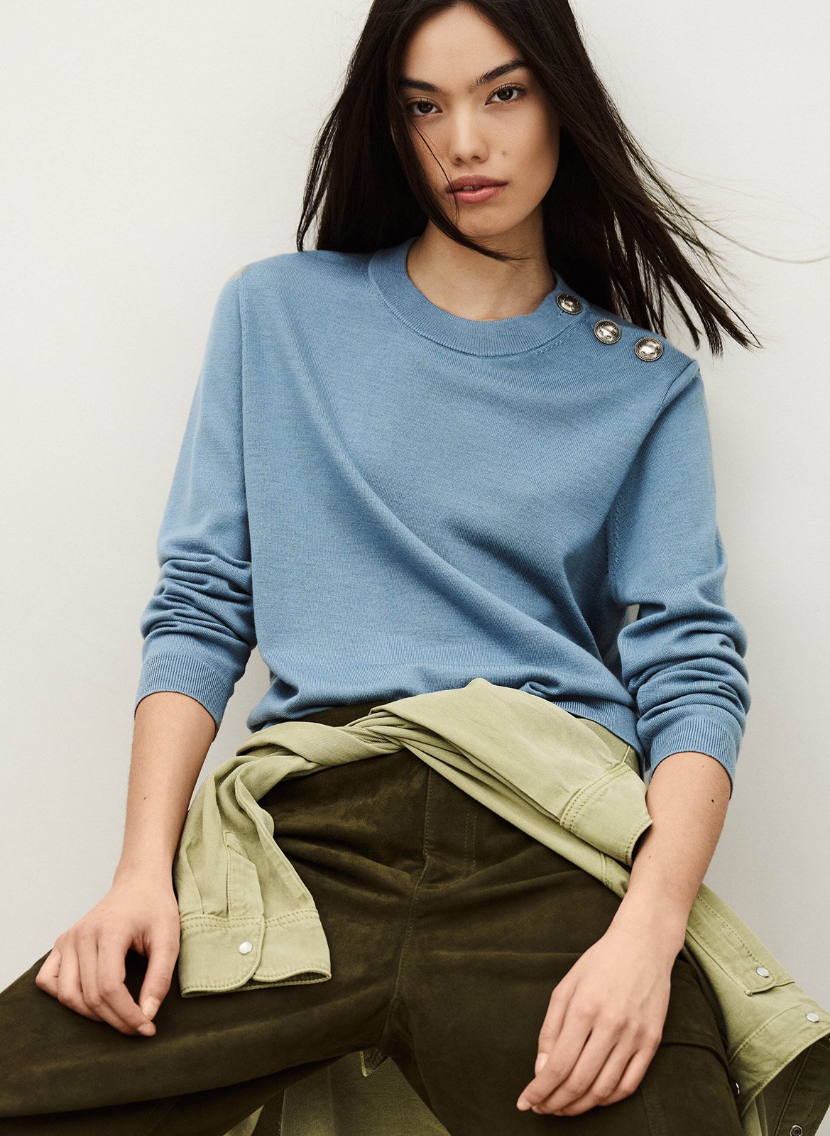 Pull droit col rond en laine byleil BA&SH Bleu