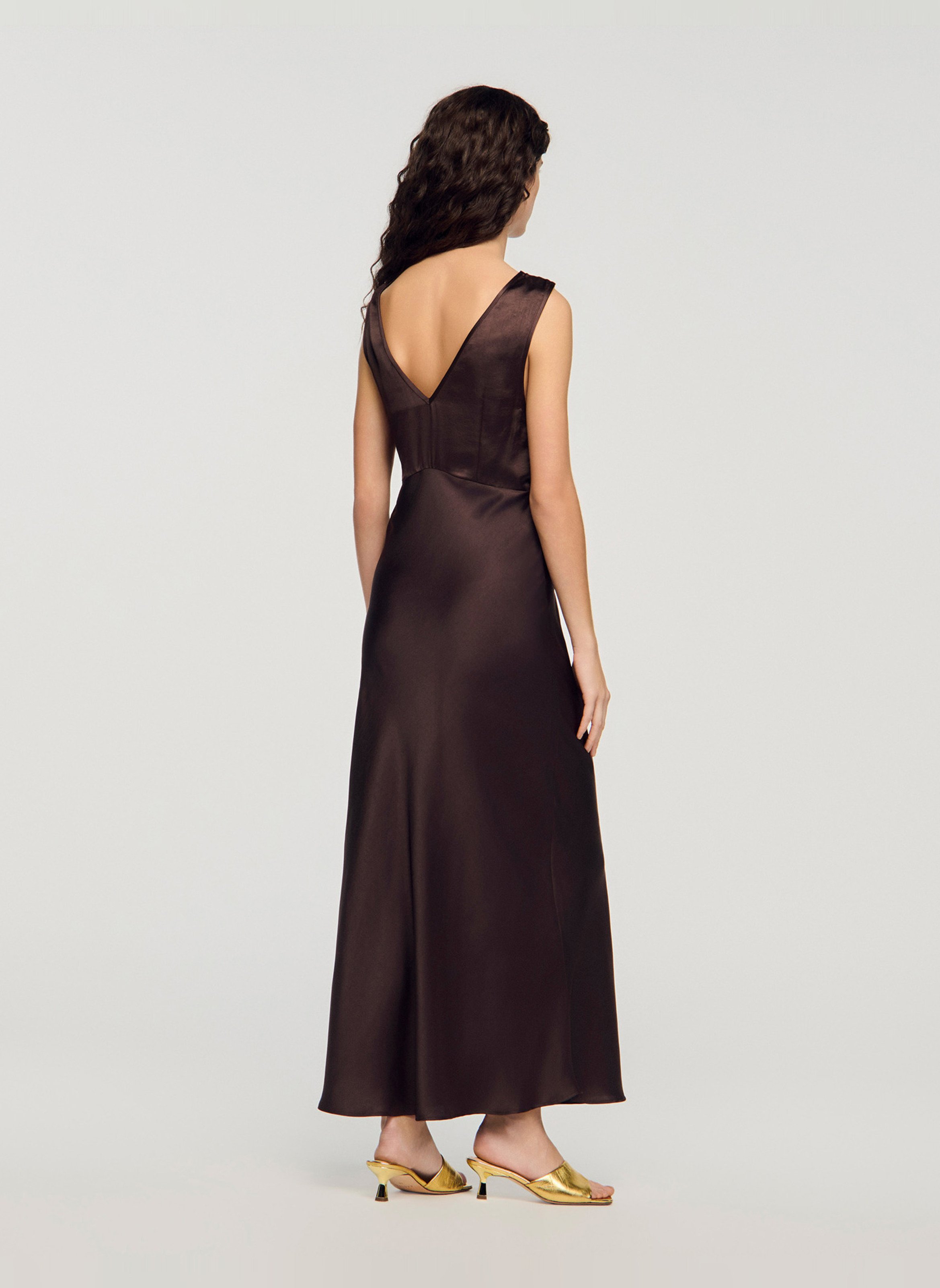 Robe midi satinée SANDRO Marron