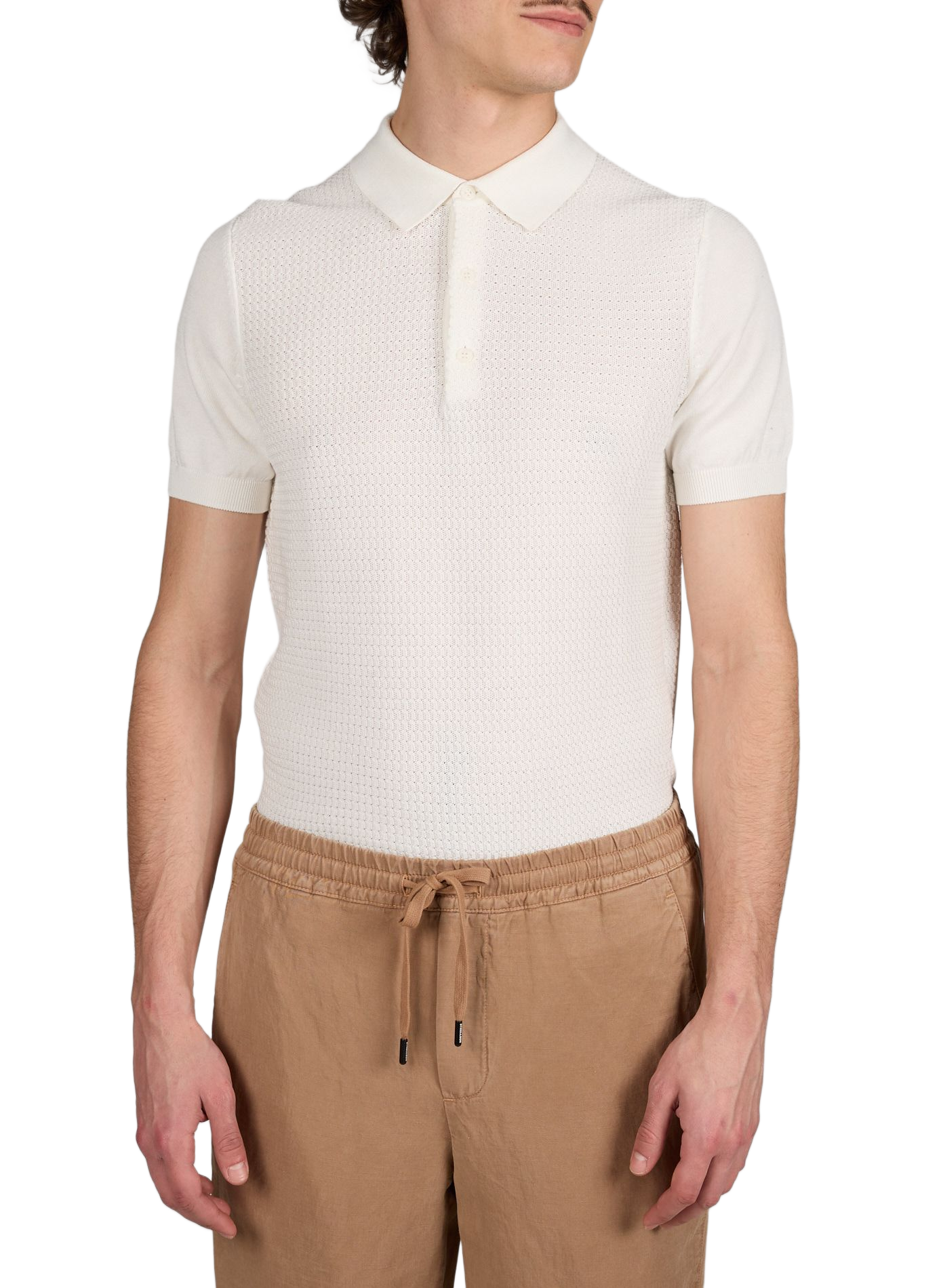Short-sleeved ribbed cotton polo STRELLSON Beige