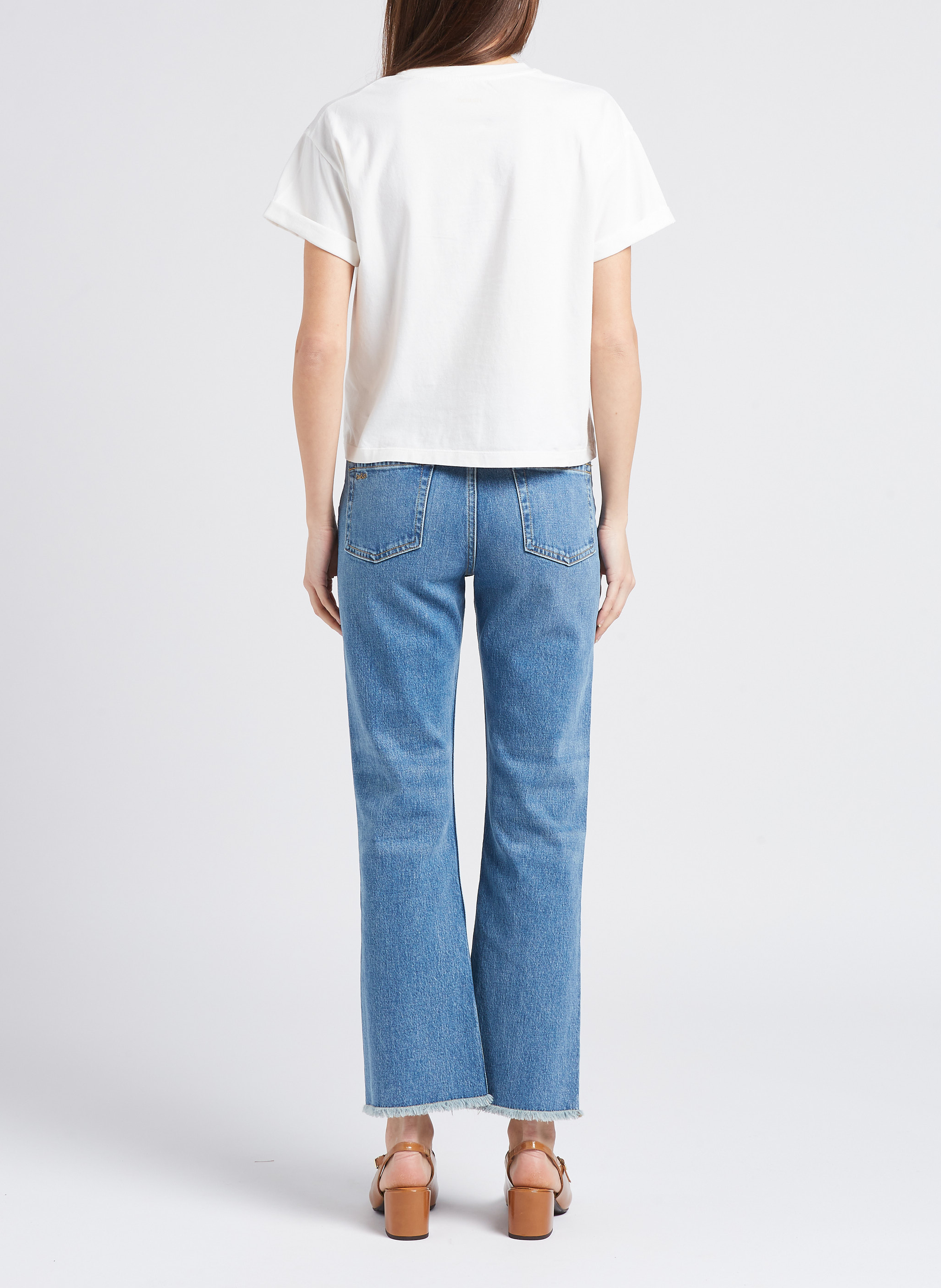 Tee-shirt droit col rond en coton rosie Beige