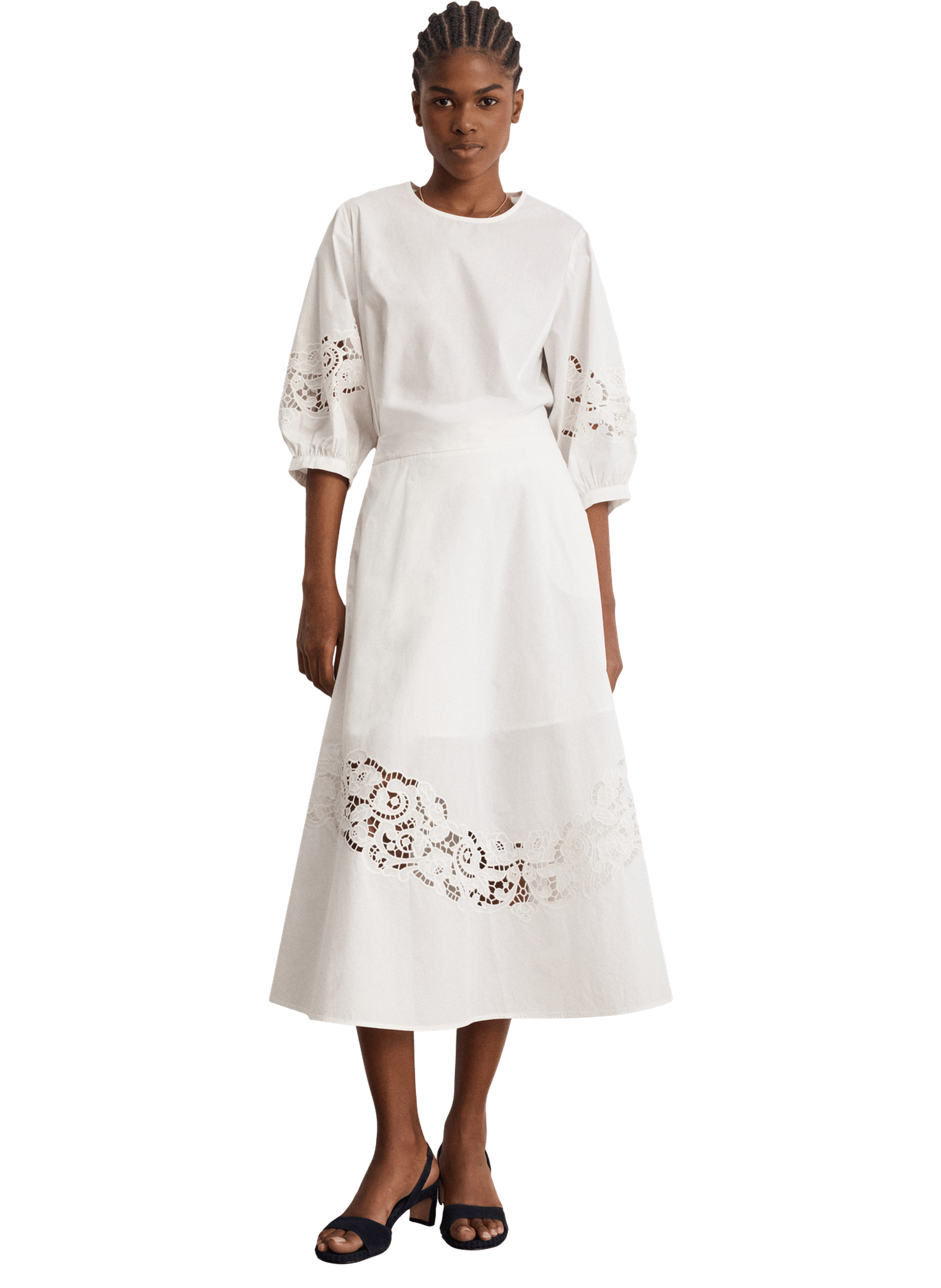 Jupe longue en coton à broderies - naomi PABLO Blanc