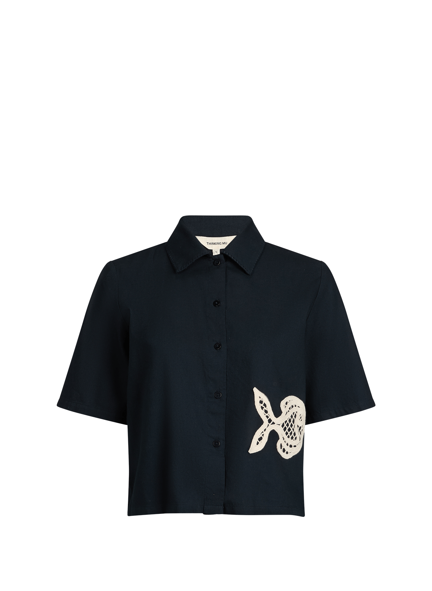 Short-sleeved embroidered cotton shirt THINKING MU Blue