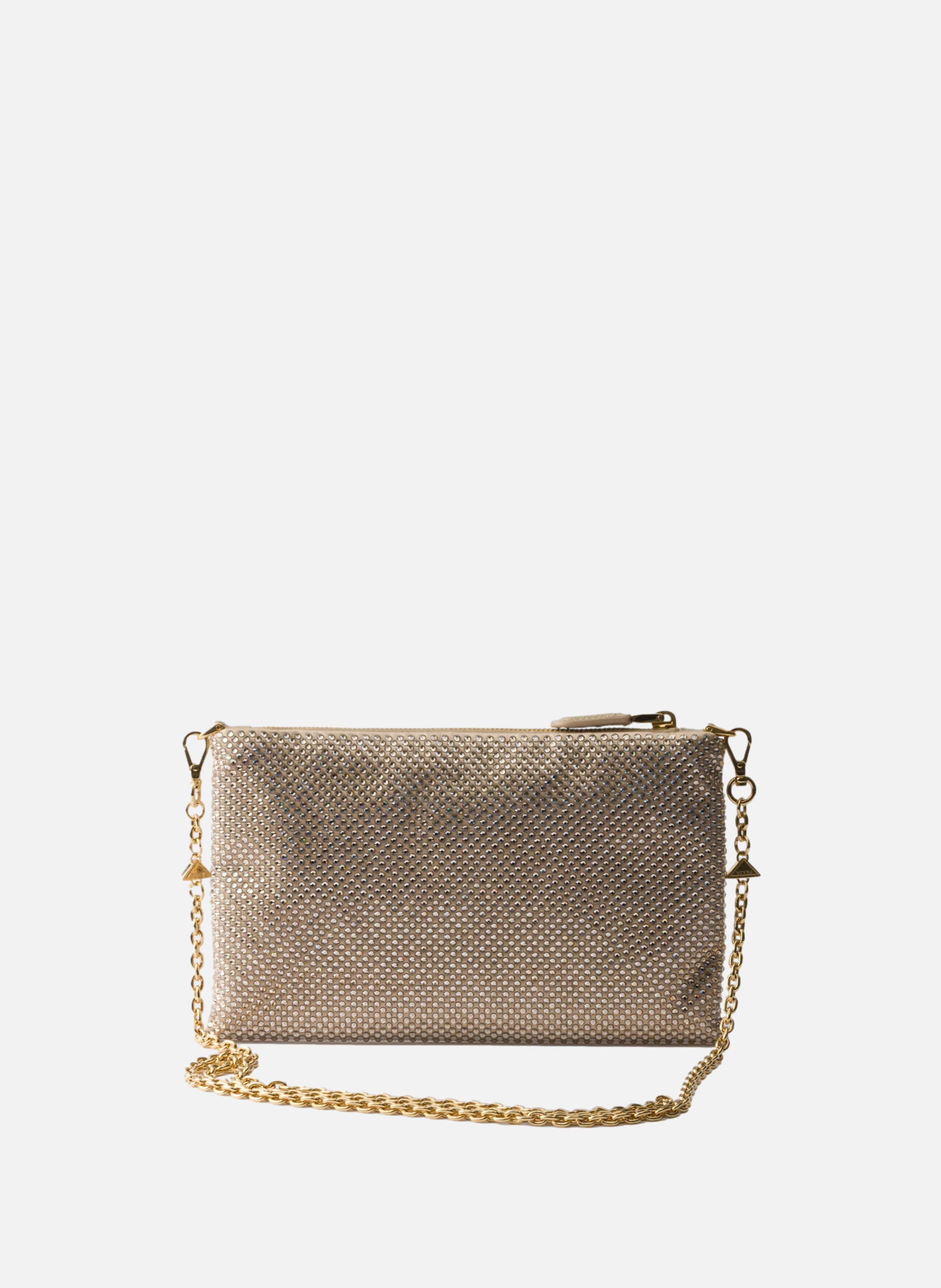 Mini pochette à cristaux avec bandoulière PRADA Beige