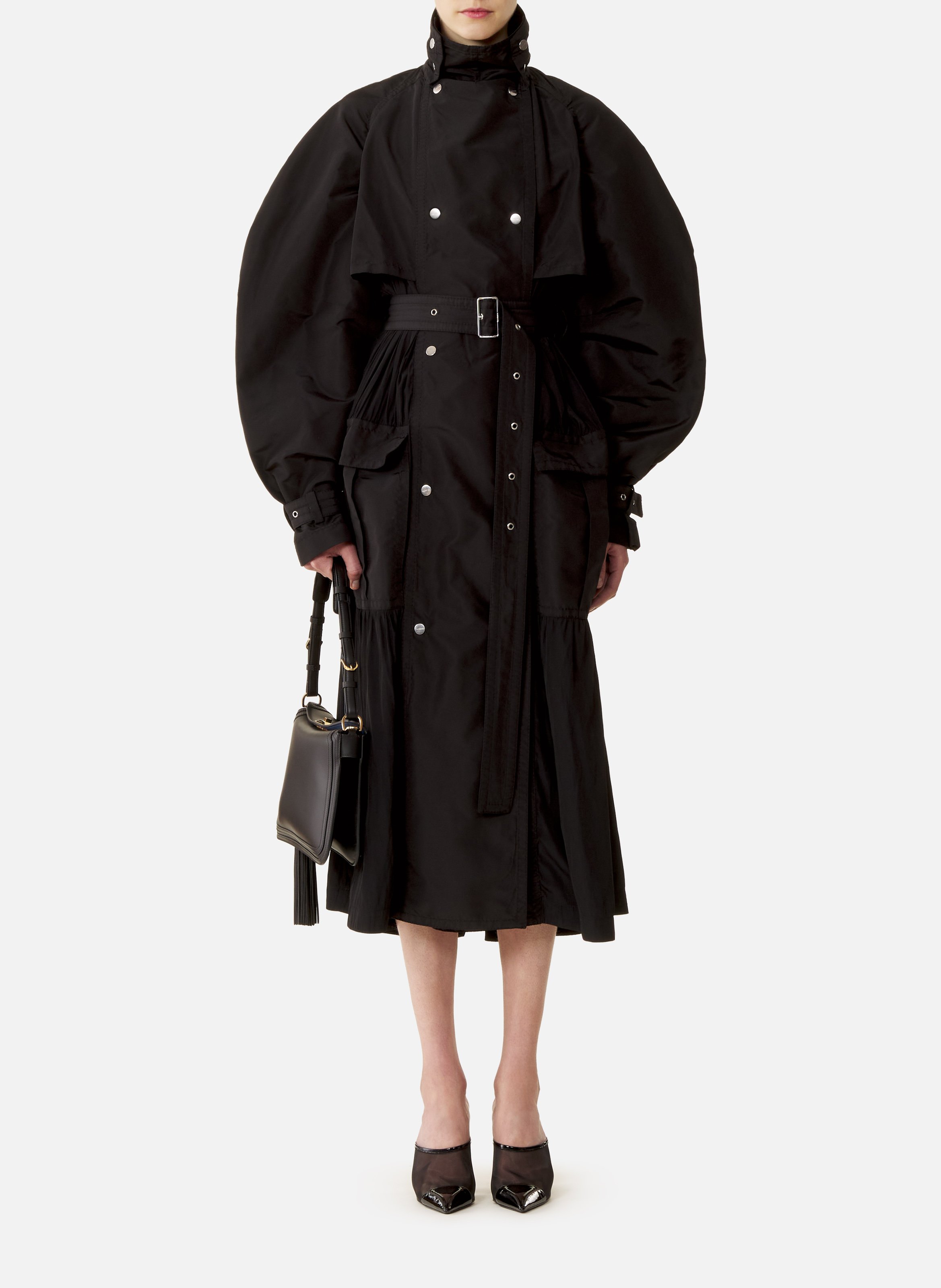 Trench bi-matière en faille de soie et charmeuse LANVIN Noir