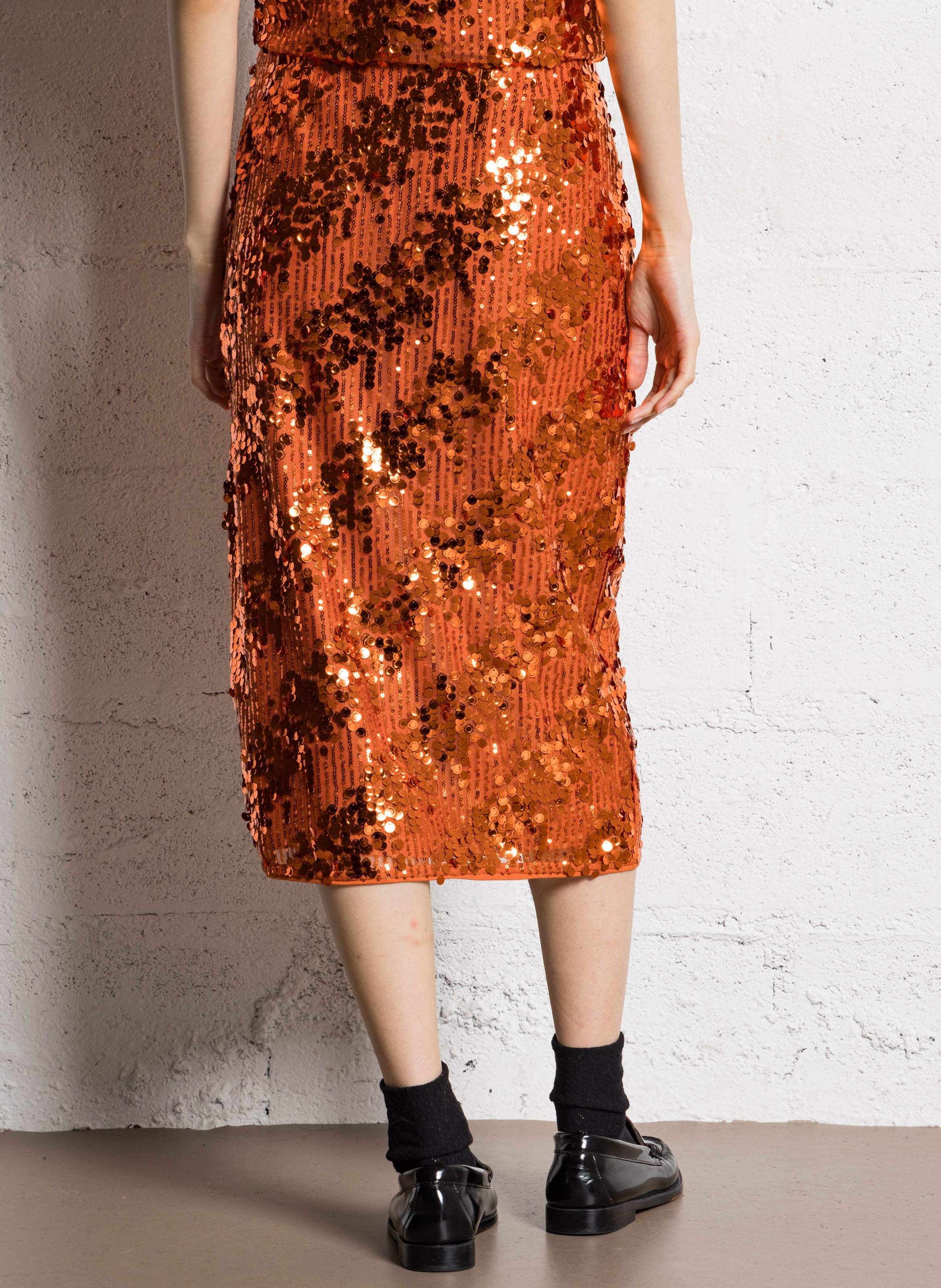 Jupe midi à sequins IKKS Orange