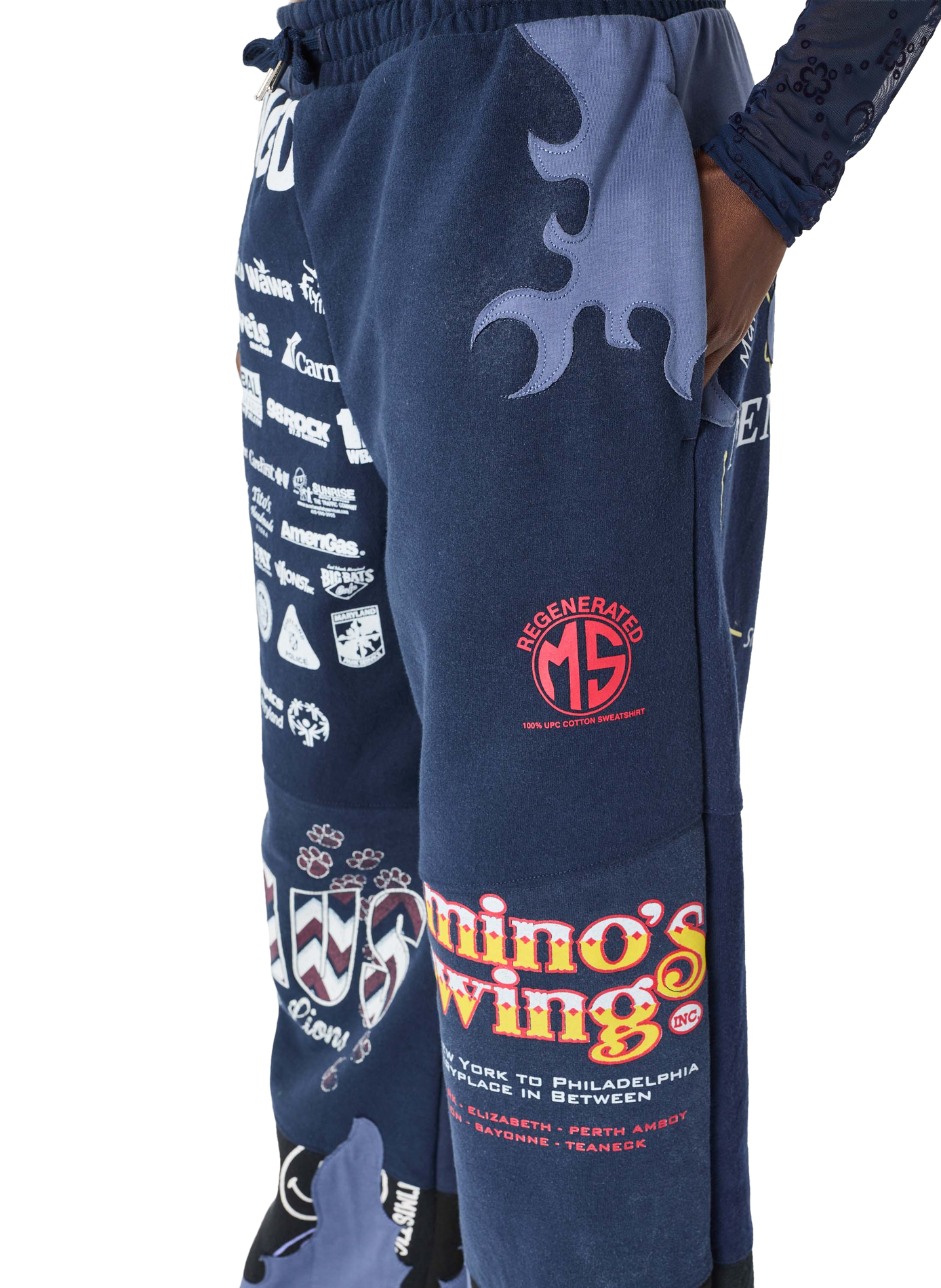 Pantalon en jersey upcyclé à patchs fleurs unisexe MARINE SERRE Bleu