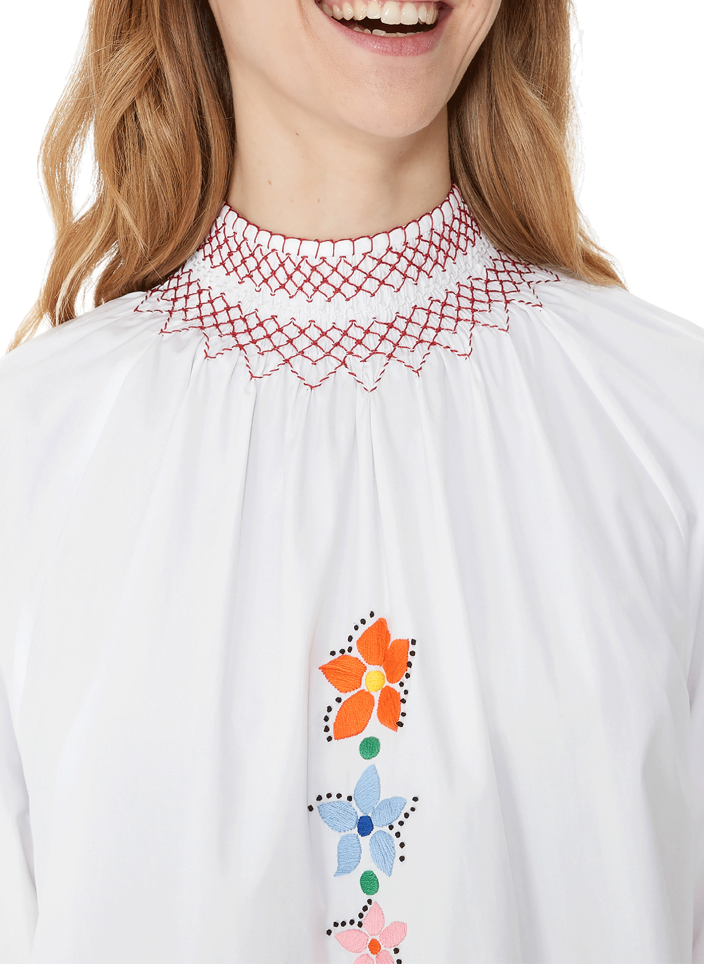 Robe en popeline de coton brodée PRADA Blanc
